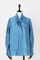 【オーヴィル/EAUVIRE】のシルク混タフタボウブラウス 人気、トレンドファッション・服の通販 founy(ファニー) ファッション Fashion レディースファッション Fashion for Women トップス・カットソー Cut & Sew Tops シャツ・ブラウス・オフィスカジュアル Elegant Blouses & Button-Ups カフス Cuff Design シルク Silk, 100% Silk スリーブ Sleeve, Long Sleeve / Short Sleeve フロント Front, Front Design ロング Long, Long-Length エレガント 上品 Elegant 再入荷 Restock / Back in Stock 日本製 Made In Japan thumbnail ブルー|ID: prp329100004102733 ipo3291000000032865775