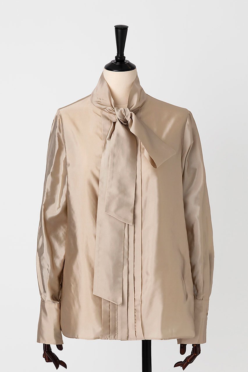 【オーヴィル/EAUVIRE】のシルク混タフタボウブラウス 人気、トレンドファッション・服の通販 founy(ファニー) 　ファッション　Fashion　レディースファッション　Fashion for Women　トップス・カットソー　Cut & Sew Tops　シャツ・ブラウス・オフィスカジュアル　Elegant Blouses & Button-Ups　カフス　Cuff Design　シルク　Silk, 100% Silk　スリーブ　Sleeve, Long Sleeve / Short Sleeve　フロント　Front, Front Design　ロング　Long, Long-Length　エレガント 上品　Elegant　日本製　Made In Japan　 other-1|ID: prp329100004102733 ipo3291000000035822887