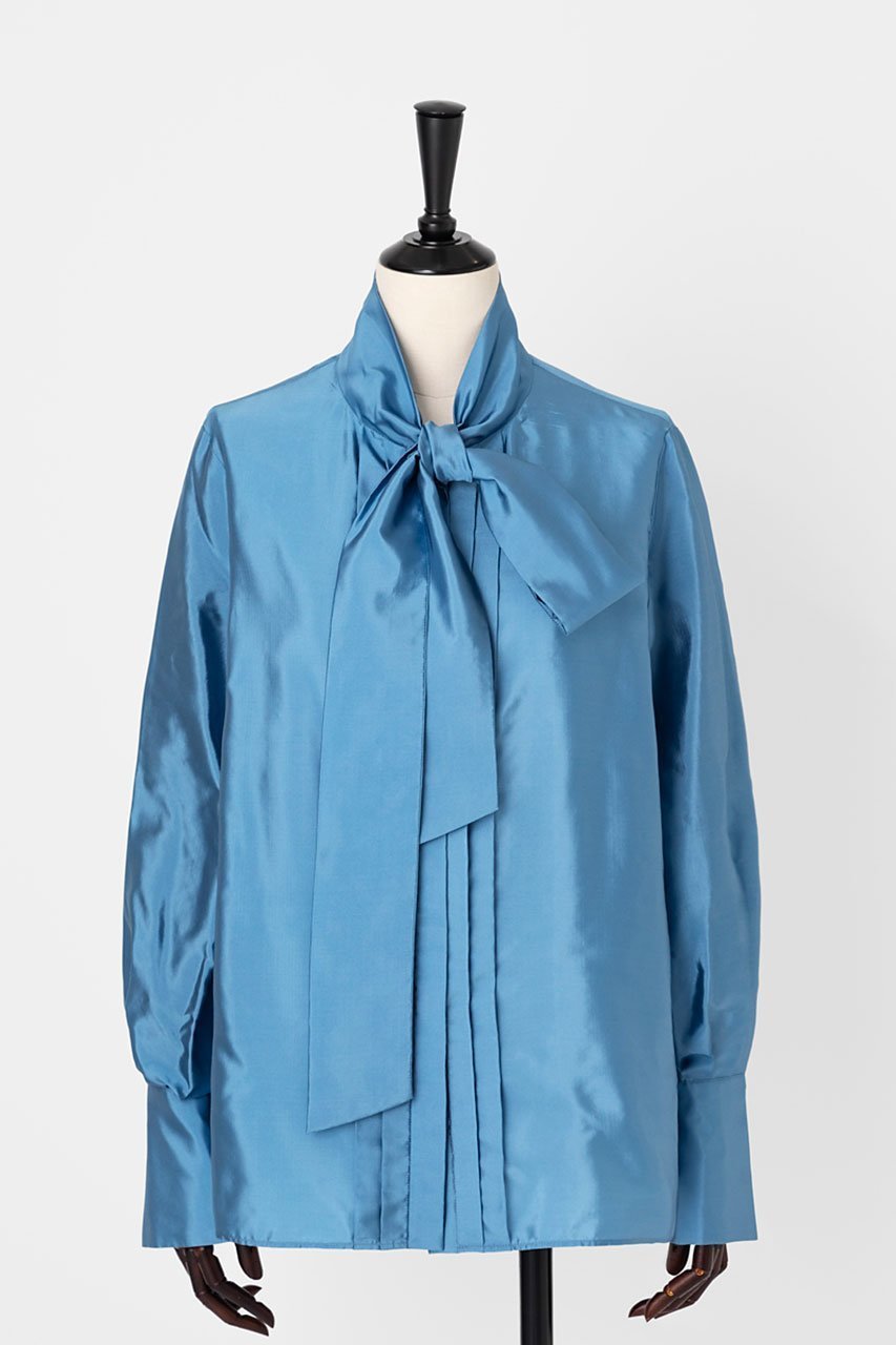 【オーヴィル/EAUVIRE】のシルク混タフタボウブラウス インテリア・キッズ・メンズ・レディースファッション・服の通販 founy(ファニー) 　ファッション　Fashion　レディースファッション　Fashion for Women　トップス・カットソー　Cut & Sew Tops　シャツ・ブラウス・オフィスカジュアル　Elegant Blouses & Button-Ups　カフス　Cuff Design　シルク　Silk, 100% Silk　スリーブ　Sleeve, Long Sleeve / Short Sleeve　フロント　Front, Front Design　ロング　Long, Long-Length　エレガント 上品　Elegant　日本製　Made In Japan　ブルー|ID: prp329100004102733 ipo3291000000035822889