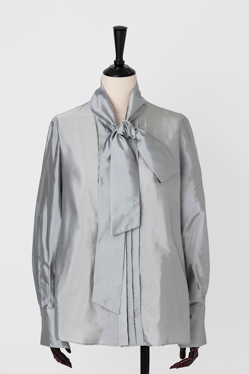 【オーヴィル/EAUVIRE】のシルク混タフタボウブラウス インテリア・キッズ・メンズ・レディースファッション・服の通販 founy(ファニー) 　ファッション　Fashion　レディースファッション　Fashion for Women　トップス・カットソー　Cut & Sew Tops　シャツ・ブラウス・オフィスカジュアル　Elegant Blouses & Button-Ups　カフス　Cuff Design　シルク　Silk, 100% Silk　スリーブ　Sleeve, Long Sleeve / Short Sleeve　フロント　Front, Front Design　ロング　Long, Long-Length　エレガント 上品　Elegant　日本製　Made In Japan　ライトグレー|ID: prp329100004102733 ipo3291000000036722704