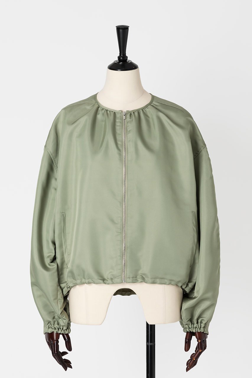 【オーヴィル/EAUVIRE】のノーカラーショートブルゾン 人気、トレンドファッション・服の通販 founy(ファニー) 　ファッション　Fashion　レディースファッション　Fashion for Women　アウター　Coat / Outerwear Collection　レディースジャケット・軽アウター　Jackets　ブルゾンジャケット・スポーティアウター　Blouson Jackets　サテン　Satin, Glossy Fabric　ショート　Short, Short Length　シルク　Silk, 100% Silk　ジャケット　Jacket, Outerwear　ブルゾン　Blouson, Bomber Jacket　エレガント 上品　Elegant　 other-1|ID: prp329100004102756 ipo3291000000032966140