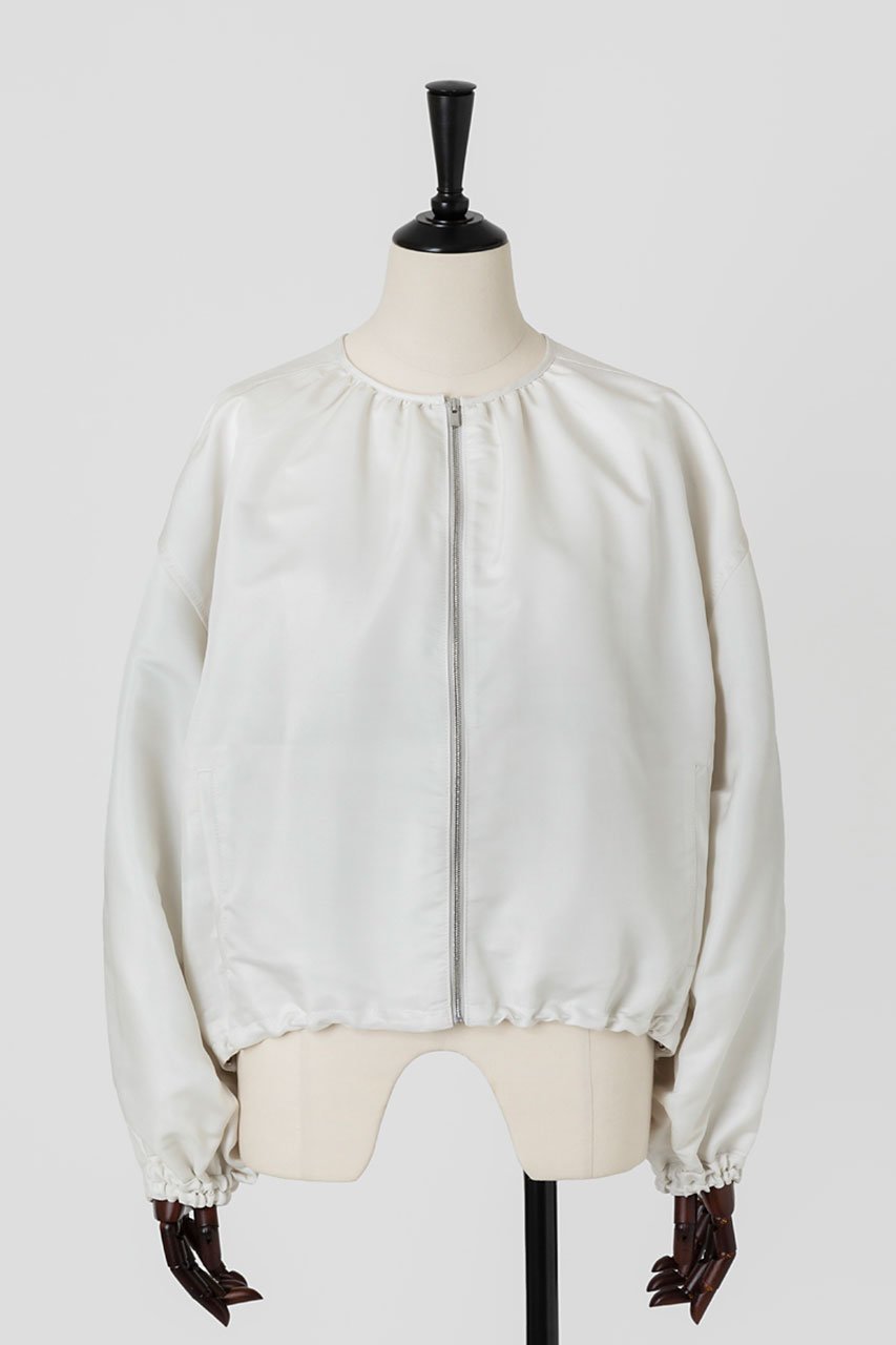 【オーヴィル/EAUVIRE】のノーカラーショートブルゾン インテリア・キッズ・メンズ・レディースファッション・服の通販 founy(ファニー) 　ファッション　Fashion　レディースファッション　Fashion for Women　アウター　Coat / Outerwear Collection　レディースジャケット・軽アウター　Jackets　ブルゾンジャケット・スポーティアウター　Blouson Jackets　サテン　Satin, Glossy Fabric　ショート　Short, Short Length　シルク　Silk, 100% Silk　ジャケット　Jacket, Outerwear　ブルゾン　Blouson, Bomber Jacket　エレガント 上品　Elegant　ホワイト|ID: prp329100004102756 ipo3291000000032966148