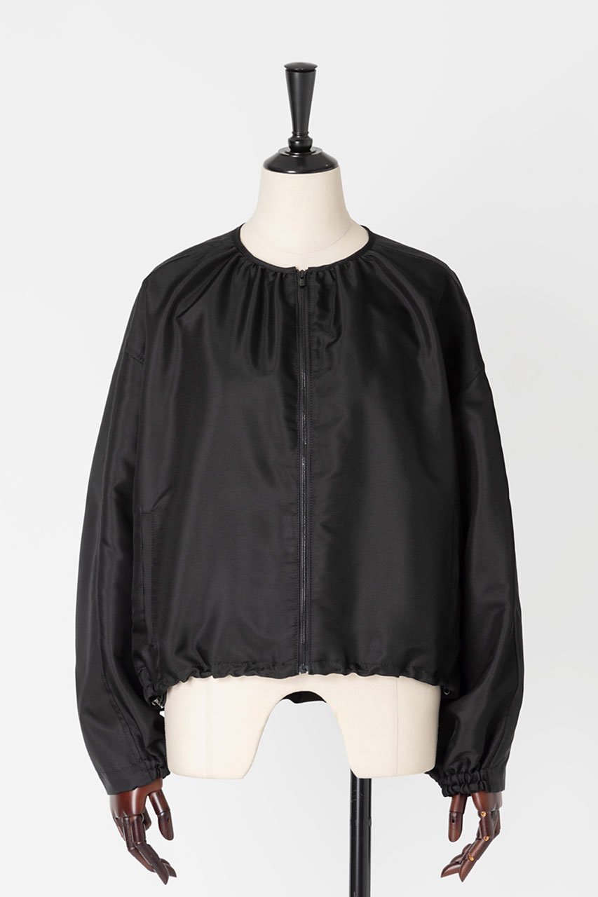 【オーヴィル/EAUVIRE】のノーカラーショートブルゾン インテリア・キッズ・メンズ・レディースファッション・服の通販 founy(ファニー) 　ファッション　Fashion　レディースファッション　Fashion for Women　アウター　Coat / Outerwear Collection　レディースジャケット・軽アウター　Jackets　ブルゾンジャケット・スポーティアウター　Blouson Jackets　サテン　Satin, Glossy Fabric　ショート　Short, Short Length　シルク　Silk, 100% Silk　ジャケット　Jacket, Outerwear　ブルゾン　Blouson, Bomber Jacket　エレガント 上品　Elegant　ブラック|ID: prp329100004102756 ipo3291000000032966152