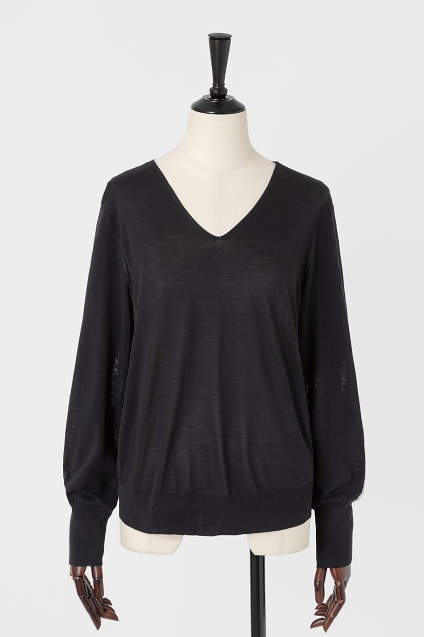 【オーヴィル/EAUVIRE】のフィラメントシルクVネックプルオーバー インテリア・キッズ・メンズ・レディースファッション・服の通販 founy(ファニー) 　ファッション　Fashion　レディースファッション　Fashion for Women　トップス・カットソー　Cut & Sew Tops　シャツ・ブラウス・オフィスカジュアル　Elegant Blouses & Button-Ups　カジュアルプルオーバー・ニットトップス　Pullovers & Knit Tops / Casual Pullovers　Vネックトップス　V-Neck Tops / V-Cut Neckline Shirts　イタリア　Italy　インナー　Innerwear　シルク　Silk, 100% Silk　スリーブ　Sleeve, Long Sleeve / Short Sleeve　ロング　Long, Long-Length　ブラック|ID: prp329100004102767 ipo3291000000036827984