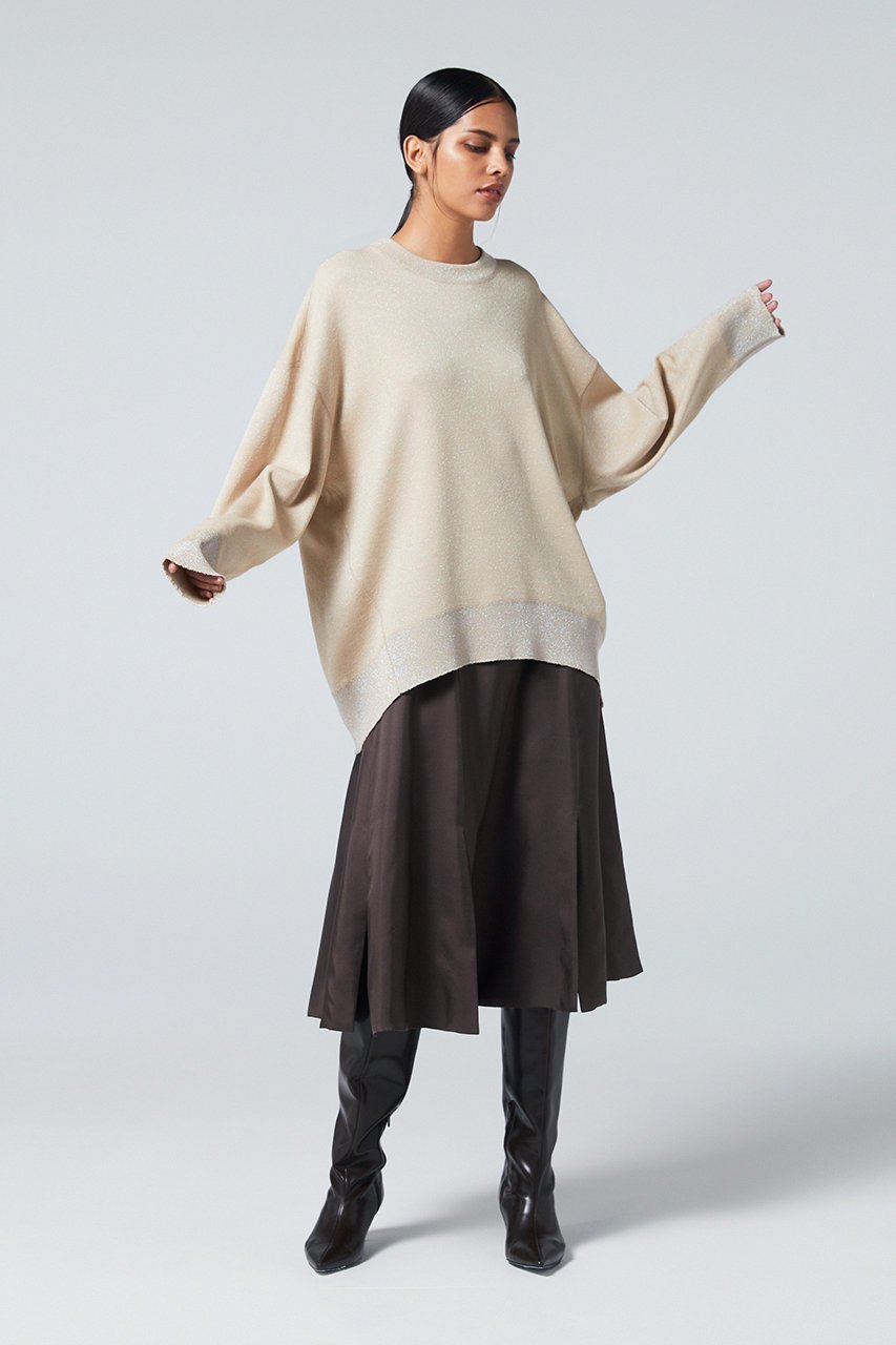 【オーヴィル/EAUVIRE】のラメニットビッグシルエットプルオーバー 人気、トレンドファッション・服の通販 founy(ファニー) 　ファッション　Fashion　レディースファッション　WOMEN　トップス・カットソー　Tops/Tshirt　ニット　Knit Tops　プルオーバー　Pullover　なめらか　Smooth　イタリア　Italy　カッティング　Cutting　トレーナー　Trainer　フィット　Fit　フォルム　Form　フリンジ　Fringe　ワイド　Wide　other-2|ID: prp329100004102768 ipo3291000000031413420