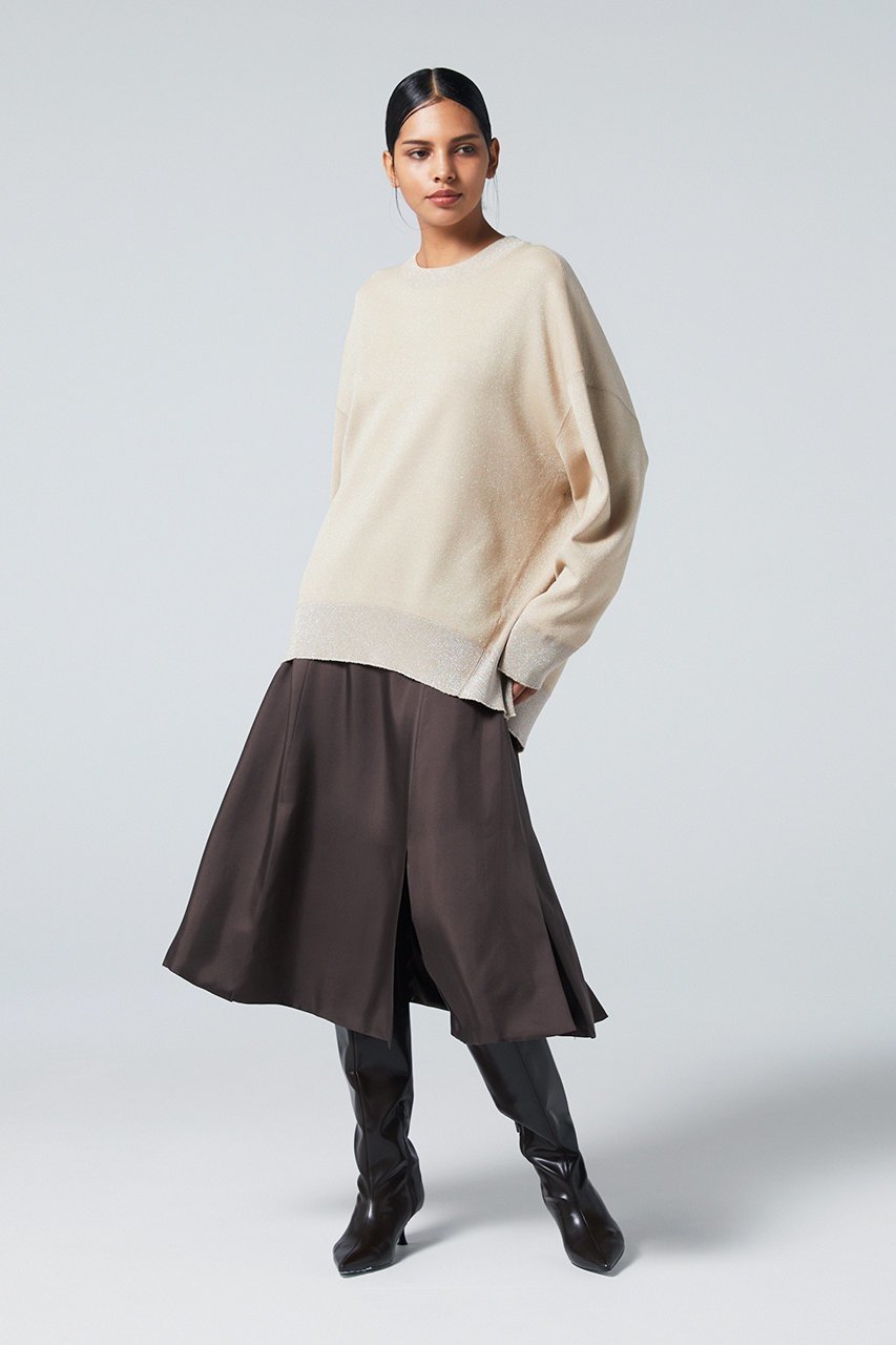 【オーヴィル/EAUVIRE】のラメニットビッグシルエットプルオーバー 人気、トレンドファッション・服の通販 founy(ファニー) 　ファッション　Fashion　レディースファッション　WOMEN　トップス・カットソー　Tops/Tshirt　ニット　Knit Tops　プルオーバー　Pullover　なめらか　Smooth　イタリア　Italy　カッティング　Cutting　トレーナー　Trainer　フィット　Fit　フォルム　Form　フリンジ　Fringe　ワイド　Wide　other-3|ID: prp329100004102768 ipo3291000000031413422