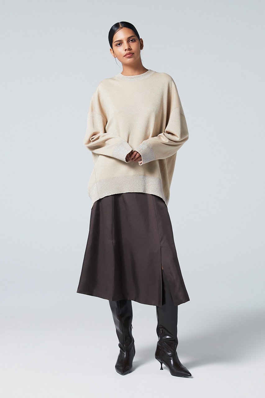 【オーヴィル/EAUVIRE】のラメニットビッグシルエットプルオーバー 人気、トレンドファッション・服の通販 founy(ファニー) 　ファッション　Fashion　レディースファッション　WOMEN　トップス・カットソー　Tops/Tshirt　ニット　Knit Tops　プルオーバー　Pullover　なめらか　Smooth　イタリア　Italy　カッティング　Cutting　トレーナー　Trainer　フィット　Fit　フォルム　Form　フリンジ　Fringe　ワイド　Wide　other-5|ID: prp329100004102768 ipo3291000000031413426