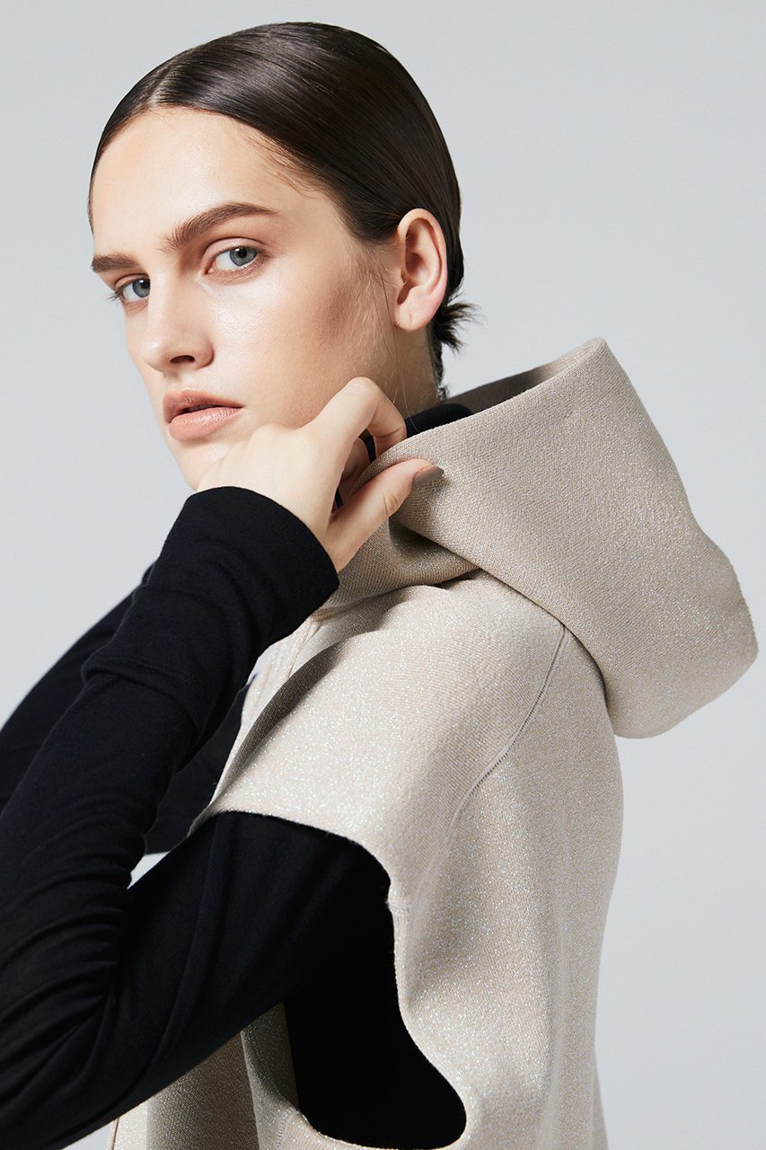 【オーヴィル/EAUVIRE】のラメニットフーディー 人気、トレンドファッション・服の通販 founy(ファニー) 　ファッション　Fashion　レディースファッション　WOMEN　トップス・カットソー　Tops/Tshirt　ニット　Knit Tops　プルオーバー　Pullover　なめらか　Smooth　イタリア　Italy　スタイリッシュ　Stylish　スリーブ　Sleeve　フォルム　Form　フレンチ　French　ベスト　Vest　other-2|ID: prp329100004102769 ipo3291000000031413428