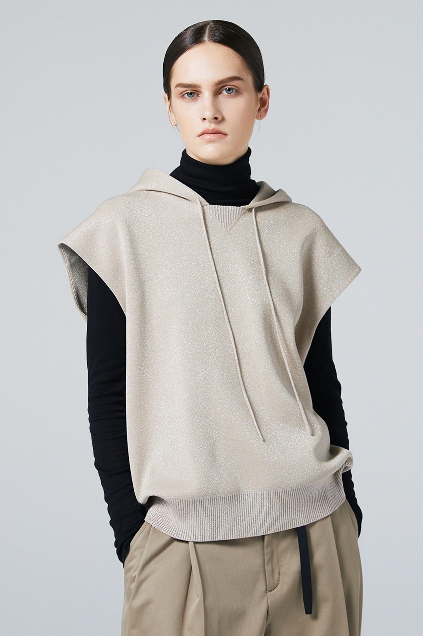 【オーヴィル/EAUVIRE】のラメニットフーディー 人気、トレンドファッション・服の通販 founy(ファニー) 　ファッション　Fashion　レディースファッション　WOMEN　トップス・カットソー　Tops/Tshirt　ニット　Knit Tops　プルオーバー　Pullover　なめらか　Smooth　イタリア　Italy　スタイリッシュ　Stylish　スリーブ　Sleeve　フォルム　Form　フレンチ　French　ベスト　Vest　other-7|ID: prp329100004102769 ipo3291000000031413439