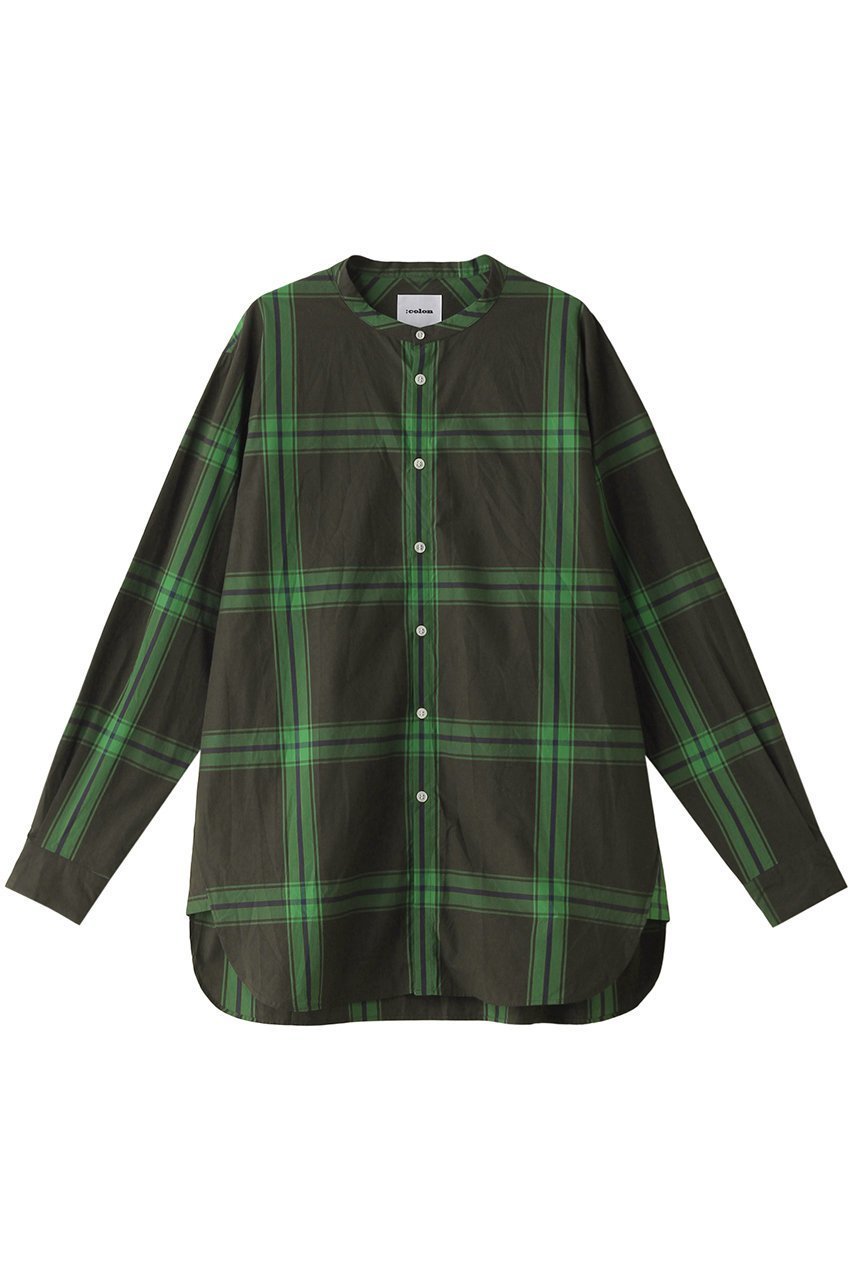 【コロン/:colon / MEN】の【MEN】Wide Check Typewriter バンドカラーシャツ インテリア・キッズ・メンズ・レディースファッション・服の通販 founy(ファニー) 　ファッション　Fashion　メンズファッション　Fashion for Men　スリーブ　Sleeve, Long Sleeve / Short Sleeve　タイプライター　Typewriter Fabric, Crisp Cotton　チェック　Check, Plaid, Tartan　ベスト　Vest, Waistcoat　ロング　Long, Long-Length　A/W・秋冬　Autumn/Winter　Khaki x Green|ID: prp329100004102841 ipo3291000000032903277