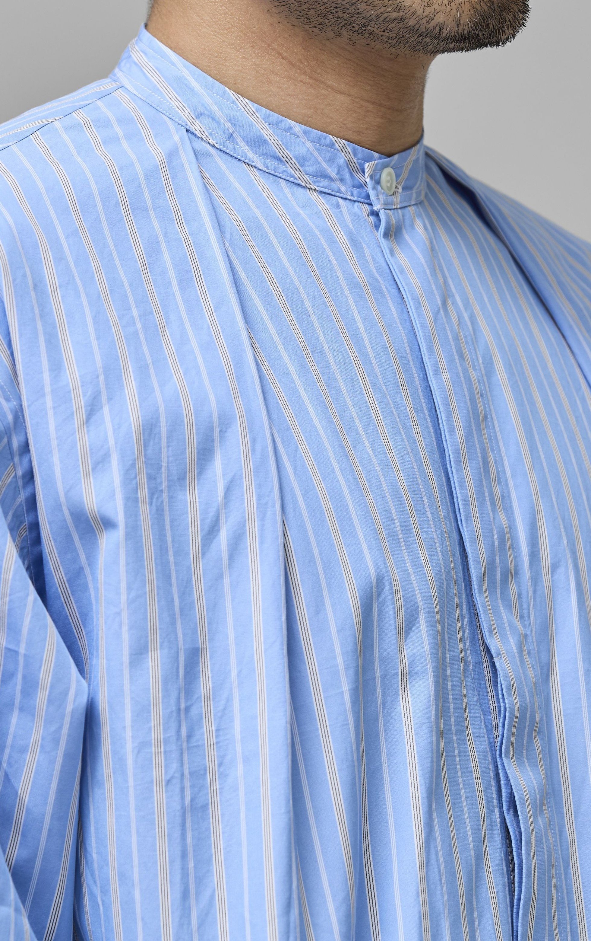 【コロン/:colon / MEN】の【MEN】Cotton Stripe バンドカラーシャツ 人気、トレンドファッション・服の通販 founy(ファニー) 　ファッション　Fashion　メンズファッション　MEN　ストライプ　Stripe　スリーブ　Sleeve　タイプライター　Typewriter　プリーツ　Pleats　リュクス　Luxe　ロング　Long　定番　Standard　other-6|ID: prp329100004102843 ipo3291000000031413739