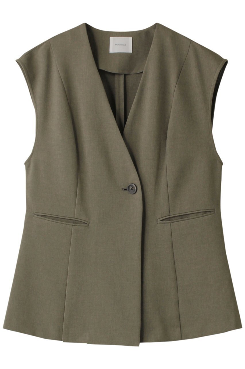 【ミディウミソリッド/MIDIUMISOLID】のno collar vest ベスト インテリア・キッズ・メンズ・レディースファッション・服の通販 founy(ファニー) 　ファッション　Fashion　レディースファッション　WOMEN　アウター　Coat Outerwear　ジャケット　Jackets　おすすめ　Recommend　カットソー　Cut And Sew　キャミソール　Camisole　シェイプ　Shape　ジャケット　Jacket　スリーブ　Sleeve　セットアップ　Set Up　フレンチ　French　ベスト　Vest　エレガント 上品　Elegant　夏　Summer　khaki|ID: prp329100004104402 ipo3291000000027894411