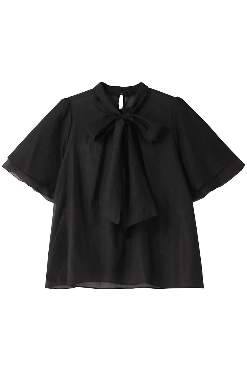 【アナイ/ANAYI】のスパンオーガンジーボウタイブラウス インテリア・キッズ・メンズ・レディースファッション・服の通販 founy(ファニー) 　ファッション　Fashion　レディースファッション　Fashion for Women　トップス・カットソー　Cut & Sew Tops　シャツ・ブラウス・オフィスカジュアル　Elegant Blouses & Button-Ups　ショート　Short, Short Length　シンプル　Simple, Minimal　スリーブ　Sleeve, Long Sleeve / Short Sleeve　パーティ　Party, Party Style　フェミニン　Feminine, Girly　フレア　Flare, Flared　ブラック|ID: prp329100004105638 ipo3291000000035052417
