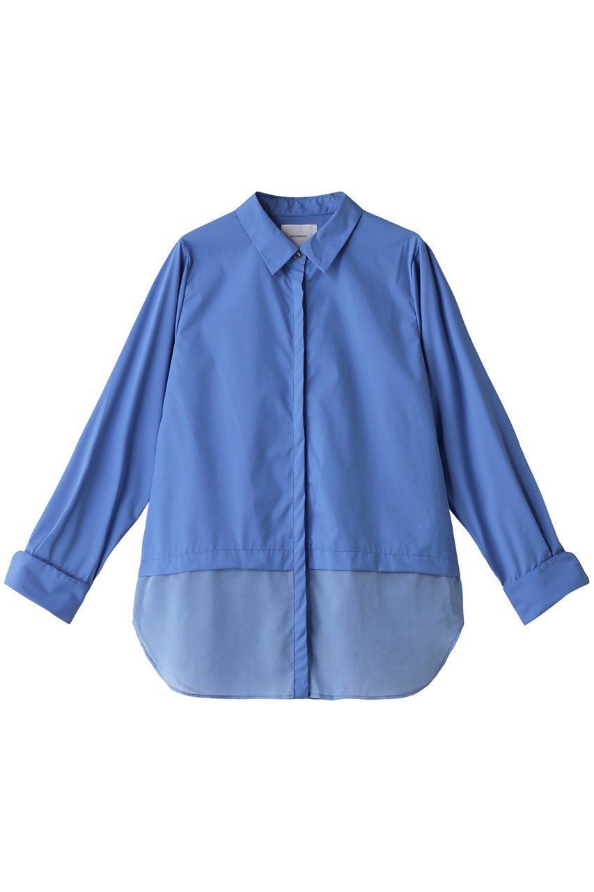 【ミディウミソリッド/MIDIUMISOLID】のsheer switching w cuffs shirt シャツ インテリア・キッズ・メンズ・レディースファッション・服の通販 founy(ファニー) 　ファッション　Fashion　レディースファッション　Fashion for Women　トップス・カットソー　Cut & Sew Tops　シャツ・ブラウス・オフィスカジュアル　Elegant Blouses & Button-Ups　カフス　Cuff Design　シアー　Sheer, See-Through　スリーブ　Sleeve, Long Sleeve / Short Sleeve　ダブル　Double, Double-Breasted　ドッキング　Docking, Mixed Material　ロング　Long, Long-Length　長袖　Long Sleeve, Full Sleeve　blue|ID: prp329100004105672 ipo3291000000034969600