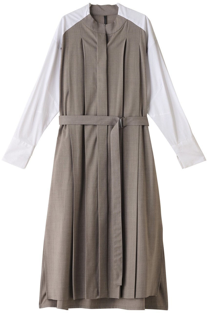 【ピアッカセッテ/ph7+】のフロントプリーツシャツドレス インテリア・キッズ・メンズ・レディースファッション・服の通販 founy(ファニー) 　ファッション　Fashion　レディースファッション　Fashion for Women　ワンピース　Dresses　フォーマル・パーティードレス・結婚式用ドレス　Elegant & Casual Dresses　チュニック　Tunic Tops & Dresses　スリット　Slit, Slit Detail　チュニック　Tunic, Long Top　フロント　Front, Front Design　プリーツ　Pleats, Pleated　エレガント 上品　Elegant　ライトグレー×ホワイト|ID: prp329100004105773 ipo3291000000036778468