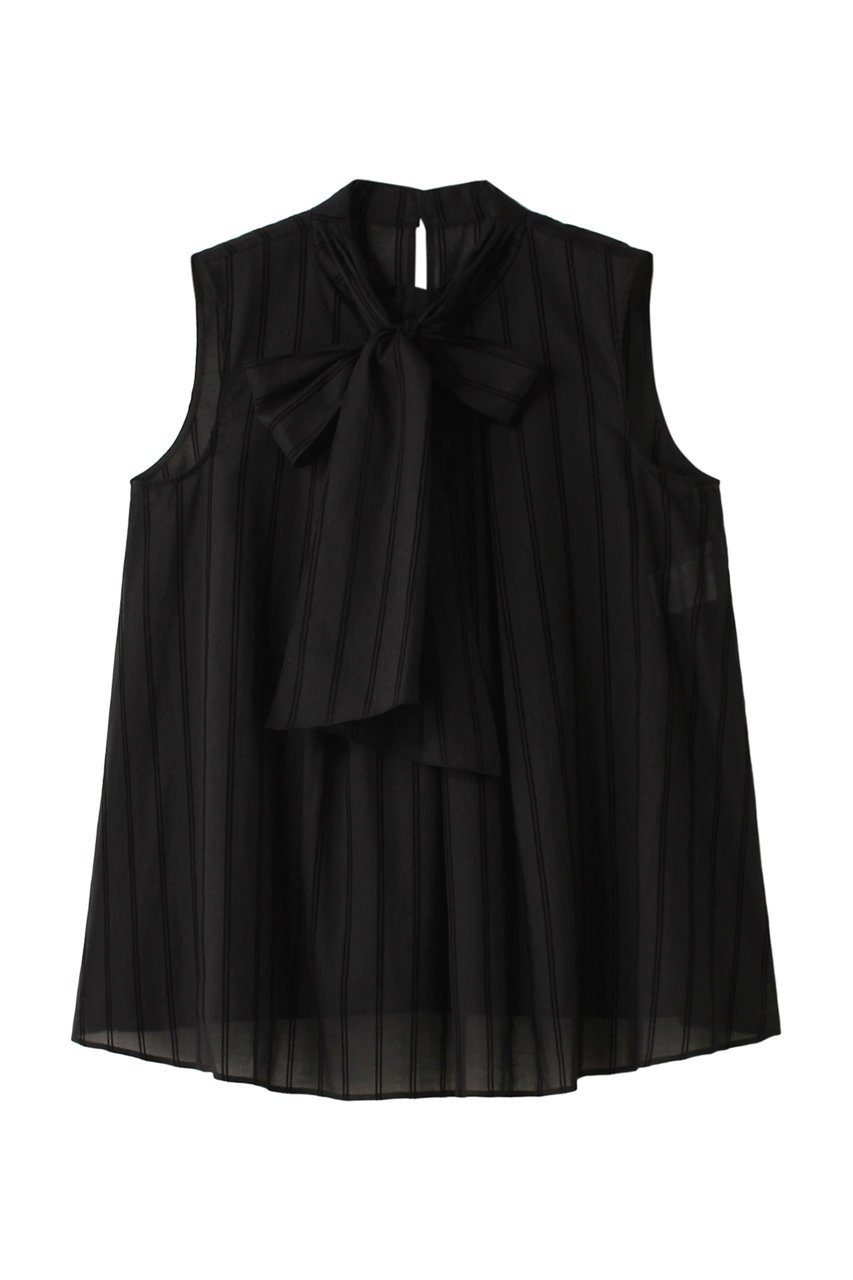 【アナイ/ANAYI】のローンフロッキーリボンボウタイブラウス インテリア・キッズ・メンズ・レディースファッション・服の通販 founy(ファニー) 　ファッション　Fashion　レディースファッション　Fashion for Women　トップス・カットソー　Cut & Sew Tops　キャミソール&ノースリーブ　Camisoles & Sleeveless Tops　シャツ・ブラウス・オフィスカジュアル　Elegant Blouses & Button-Ups　エアリー　Airy Texture　シアー　Sheer, See-Through　ストライプ　Stripe, Striped Pattern　ノースリーブ　Sleeveless, No-Sleeve　パーティ　Party, Party Style　秋　Autumn　A/W・秋冬　Autumn/Winter　ブラック|ID: prp329100004110595 ipo3291000000032902601
