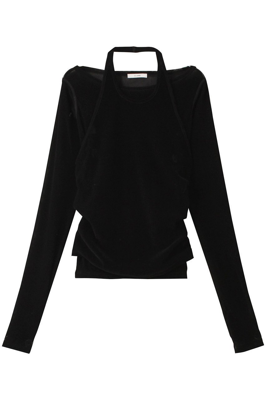【クラネ/CLANE】のTULLE FLOCKY LAYERED TOPS Tシャツ/カットソー インテリア・キッズ・メンズ・レディースファッション・服の通販 founy(ファニー) 　ファッション　Fashion　レディースファッション　Fashion for Women　トップス・カットソー　Cut & Sew Tops　シャツ・ブラウス・オフィスカジュアル　Elegant Blouses & Button-Ups　ロングTシャツ・Tシャツ　Longline T-Shirts & Tees　カットソー・ベーシックTシャツ　Cut-and-Sewn Tops / Stretch Tees & Basics　カットソー　Cut and Sewn Top　スリーブ　Sleeve, Long Sleeve / Short Sleeve　ロング　Long, Long-Length　秋　Autumn　BLACK|ID: prp329100004110604 ipo3291000000032917127