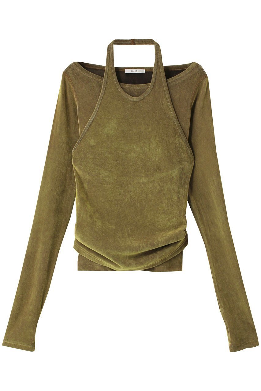 【クラネ/CLANE】のTULLE FLOCKY LAYERED TOPS Tシャツ/カットソー インテリア・キッズ・メンズ・レディースファッション・服の通販 founy(ファニー) 　ファッション　Fashion　レディースファッション　Fashion for Women　トップス・カットソー　Cut & Sew Tops　シャツ・ブラウス・オフィスカジュアル　Elegant Blouses & Button-Ups　ロングTシャツ・Tシャツ　Longline T-Shirts & Tees　カットソー・ベーシックTシャツ　Cut-and-Sewn Tops / Stretch Tees & Basics　カットソー　Cut and Sewn Top　スリーブ　Sleeve, Long Sleeve / Short Sleeve　ロング　Long, Long-Length　秋　Autumn　GREEN|ID: prp329100004110604 ipo3291000000035934431
