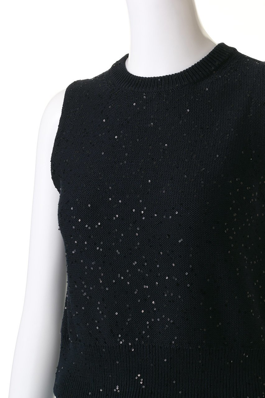 【マリリンムーン/MARILYN MOON】のコットンポリエステルスパングルノースリーブベスト 人気、トレンドファッション・服の通販 founy(ファニー) ファッション Fashion レディースファッション Fashion for Women トップス・カットソー Cut & Sew Tops ニット Knit Tops & Sweaters キャミソール&ノースリーブ Camisoles & Sleeveless Tops ベスト&ジレ / 重ね着スタイル Vests & Gilets カジュアルプルオーバー・ニットトップス Pullovers & Knit Tops / Casual Pullovers スパンコール Sequins, Sequin Embellishment ノースリーブ Sleeveless, No-Sleeve ベスト Vest, Waistcoat ロング Long, Long-Length other-5|ID: prp329100004111891 ipo3291000000032937476