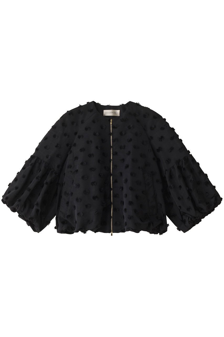 【デザイン ワークス/DESIGN WORKS】のボンボンカットJQジップブルゾン インテリア・キッズ・メンズ・レディースファッション・服の通販 founy(ファニー) 　ファッション　Fashion　レディースファッション　Fashion for Women　アウター　Coat / Outerwear Collection　レディースジャケット・軽アウター　Jackets　ブルゾンジャケット・スポーティアウター　Blouson Jackets　おすすめ　Recommended / Our Picks　コンパクト　Compact, Small Size　ジャカード／ジャガード　Jacquard, Woven Pattern　ジャケット　Jacket, Outerwear　スタイリッシュ　Stylish, Fashionable　スリーブ　Sleeve, Long Sleeve / Short Sleeve　セットアップ　Set-Up, Coordinated Outfit　バルーン　Balloon, Balloon Silhouette　ブルゾン　Blouson, Bomber Jacket　ブラック|ID: prp329100004113059 ipo3291000000035491447
