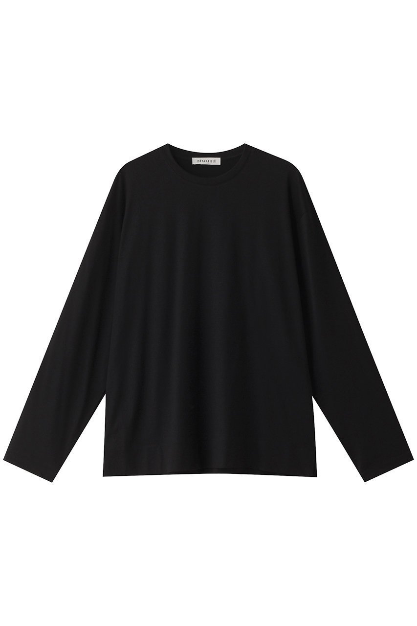 【デパリエ/DEPAREILLE】のコットンロングスリーブTシャツ インテリア・キッズ・メンズ・レディースファッション・服の通販 founy(ファニー) 　ファッション　Fashion　レディースファッション　Fashion for Women　トップス・カットソー　Cut & Sew Tops　シャツ・ブラウス・オフィスカジュアル　Elegant Blouses & Button-Ups　ロングTシャツ・Tシャツ　Longline T-Shirts & Tees　カットソー・ベーシックTシャツ　Cut-and-Sewn Tops / Stretch Tees & Basics　シンプル　Simple, Minimal　スリット　Slit, Slit Detail　スリーブ　Sleeve, Long Sleeve / Short Sleeve　ボトム　Bottoms, Lower Wear　ロング　Long, Long-Length　ブラック|ID: prp329100004113104 ipo3291000000032896997