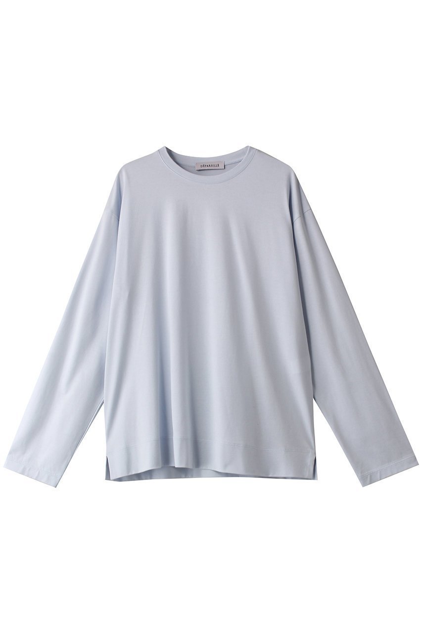 【デパリエ/DEPAREILLE】のコットンロングスリーブTシャツ インテリア・キッズ・メンズ・レディースファッション・服の通販 founy(ファニー) 　ファッション　Fashion　レディースファッション　Fashion for Women　トップス・カットソー　Cut & Sew Tops　シャツ・ブラウス・オフィスカジュアル　Elegant Blouses & Button-Ups　ロングTシャツ・Tシャツ　Longline T-Shirts & Tees　カットソー・ベーシックTシャツ　Cut-and-Sewn Tops / Stretch Tees & Basics　シンプル　Simple, Minimal　スリット　Slit, Slit Detail　スリーブ　Sleeve, Long Sleeve / Short Sleeve　ボトム　Bottoms, Lower Wear　ロング　Long, Long-Length　サックス|ID: prp329100004113104 ipo3291000000032897001