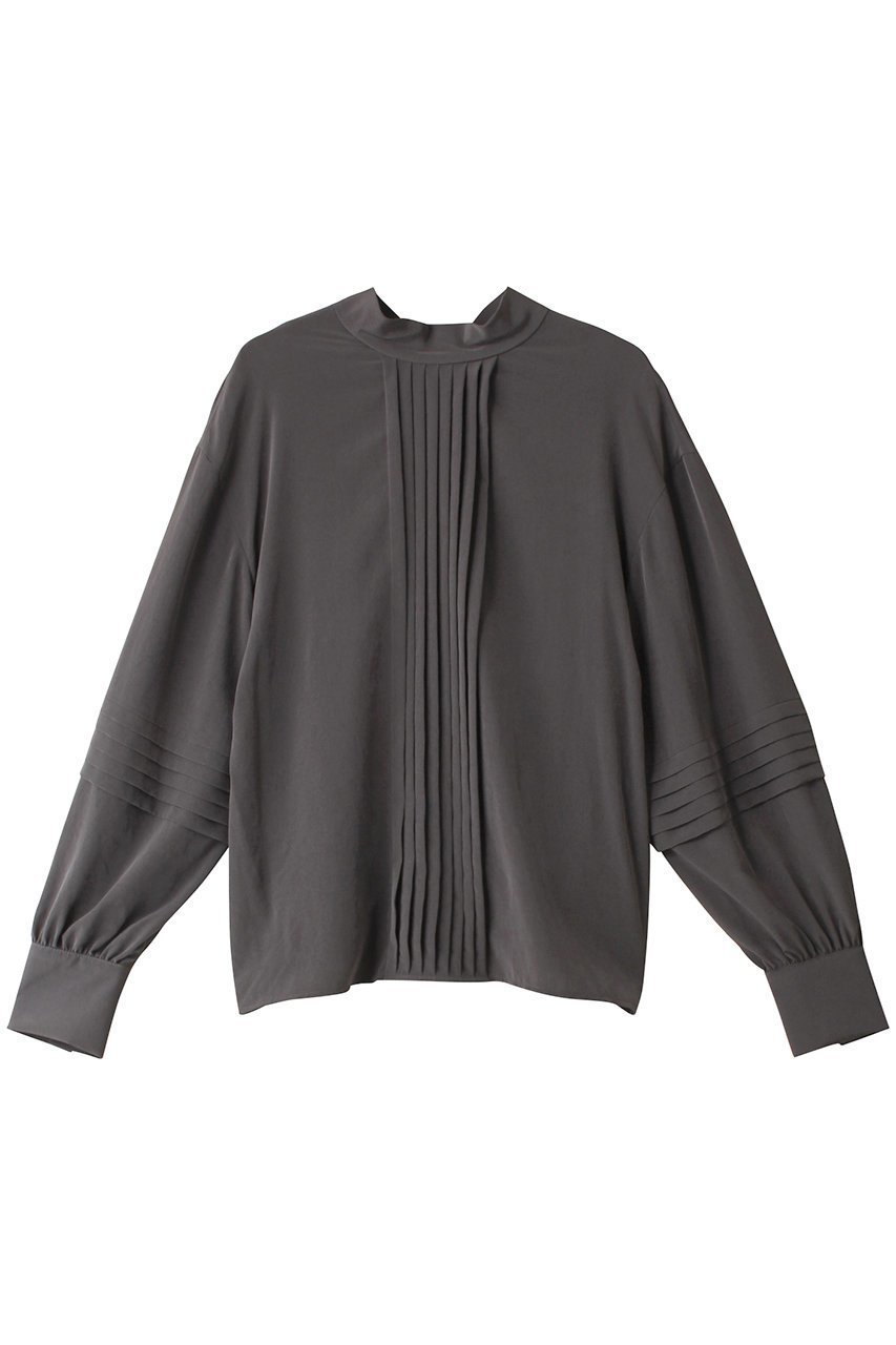 【オブリオ/AUBRIOT】のパウダリーファイユ ハイネックブラウス インテリア・キッズ・メンズ・レディースファッション・服の通販 founy(ファニー) 　ファッション　Fashion　レディースファッション　Fashion for Women　トップス・カットソー　Cut & Sew Tops　シャツ・ブラウス・オフィスカジュアル　Elegant Blouses & Button-Ups　エレガント 上品　Elegant　スリーブ　Sleeve, Long Sleeve / Short Sleeve　ドレープ　Drape, Draping Fabric　ハイネック　High Neck, Mock Neck　フォルム　Silhouette, Form　モダン　Modern, Contemporary　ロング　Long, Long-Length　ヴィンテージ　Vintage Style　チャコールグレー|ID: prp329100004116765 ipo3291000000035823306