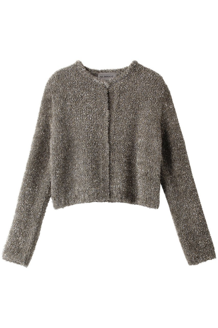 【オブリオ/AUBRIOT】のシャギーヤーン クルーネックカーディガン インテリア・キッズ・メンズ・レディースファッション・服の通販 founy(ファニー) 　ファッション　Fashion　レディースファッション　Fashion for Women　トップス・カットソー　Cut & Sew Tops　ニット　Knit Tops & Sweaters　カーディガン・羽織り　Layered Style Cardigans　エレガント 上品　Elegant　カーディガン　Cardigan, Knitwear　コンパクト　Compact, Small Size　メタリック　Metallic, Shiny Finish　モダン　Modern, Contemporary　リラックス　Relax, Relaxed Fit　シルバー|ID: prp329100004116835 ipo3291000000036759761