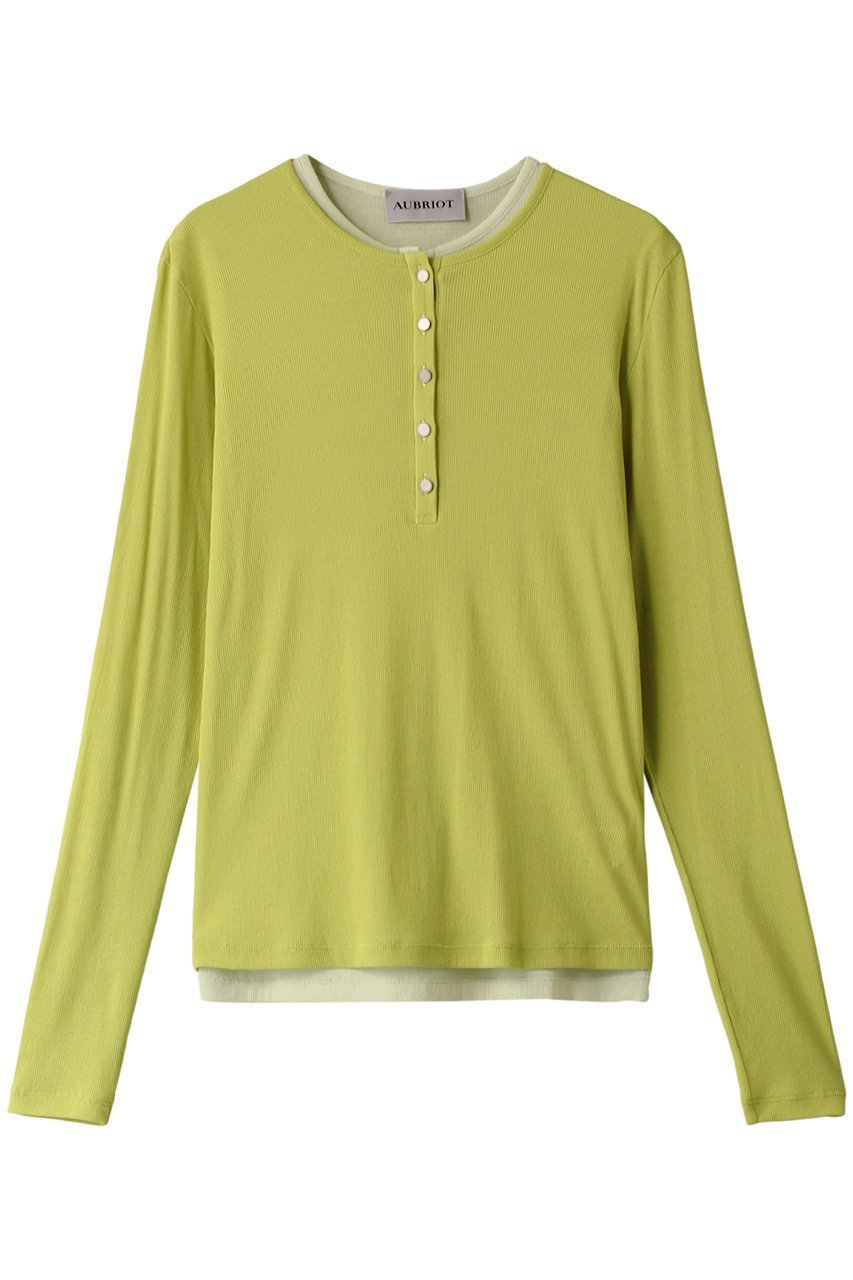 【オブリオ/AUBRIOT】のシアーコットンテレコ ヘンリーネックTシャツ インテリア・キッズ・メンズ・レディースファッション・服の通販 founy(ファニー) 　ファッション　Fashion　レディースファッション　Fashion for Women　トップス・カットソー　Cut & Sew Tops　シャツ・ブラウス・オフィスカジュアル　Elegant Blouses & Button-Ups　ロングTシャツ・Tシャツ　Longline T-Shirts & Tees　カットソー・ベーシックTシャツ　Cut-and-Sewn Tops / Stretch Tees & Basics　シアー　Sheer, See-Through　スリーブ　Sleeve, Long Sleeve / Short Sleeve　スーピマ　Supima, Premium Cotton　テレコ　Ribbed, Rib Stitch　ノースリーブ　Sleeveless, No-Sleeve　ロング　Long, Long-Length　長袖　Long Sleeve, Full Sleeve　イエローグリーン|ID: prp329100004116837 ipo3291000000032896100