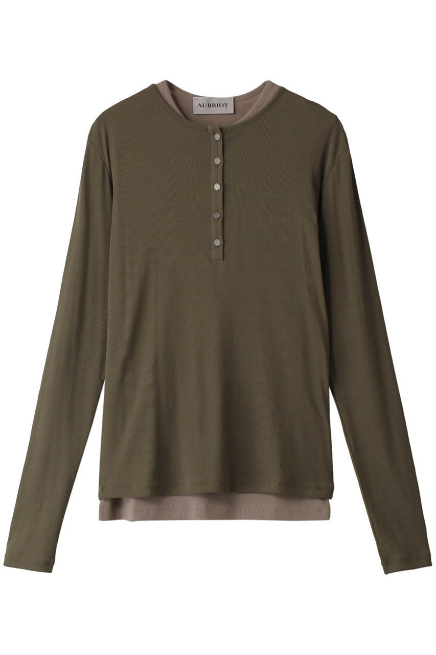 【オブリオ/AUBRIOT】のシアーコットンテレコ ヘンリーネックTシャツ インテリア・キッズ・メンズ・レディースファッション・服の通販 founy(ファニー) 　ファッション　Fashion　レディースファッション　Fashion for Women　トップス・カットソー　Cut & Sew Tops　シャツ・ブラウス・オフィスカジュアル　Elegant Blouses & Button-Ups　ロングTシャツ・Tシャツ　Longline T-Shirts & Tees　カットソー・ベーシックTシャツ　Cut-and-Sewn Tops / Stretch Tees & Basics　シアー　Sheer, See-Through　スリーブ　Sleeve, Long Sleeve / Short Sleeve　スーピマ　Supima, Premium Cotton　テレコ　Ribbed, Rib Stitch　ノースリーブ　Sleeveless, No-Sleeve　ロング　Long, Long-Length　長袖　Long Sleeve, Full Sleeve　カーキ|ID: prp329100004116837 ipo3291000000032896105