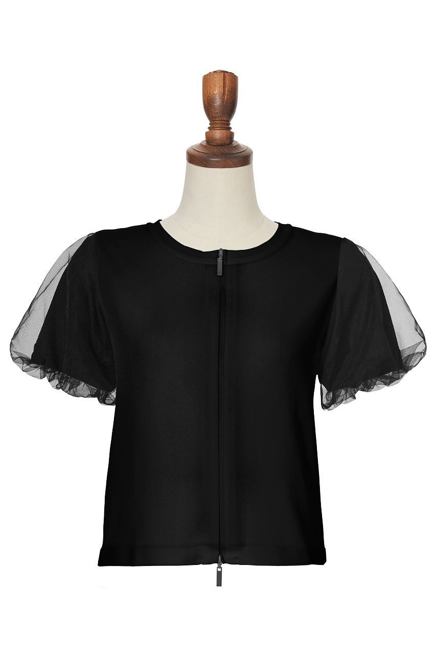 【デイジーリン/DAISY LIN】のCardigan “Daisy Puff Tulle” インテリア・キッズ・メンズ・レディースファッション・服の通販 founy(ファニー) 　ファッション　Fashion　レディースファッション　Fashion for Women　トップス・カットソー　Cut & Sew Tops　ニット　Knit Tops & Sweaters　カーディガン・羽織り　Layered Style Cardigans　ウォッシャブル　Machine Washable　カーディガン　Cardigan, Knitwear　ギャザー　Gathered, Ruffled　コンシャス　Conscious, Bodycon　ダブル　Double, Double-Breasted　チュール　Tulip, Tulip Motif　ノースリーブ　Sleeveless, No-Sleeve　半袖　Short Sleeve, Half Sleeve　夏　Summer　新作・新入荷　New Arrivals / New In　ブラックブラック|ID: prp329100004116854 ipo3291000000033330096