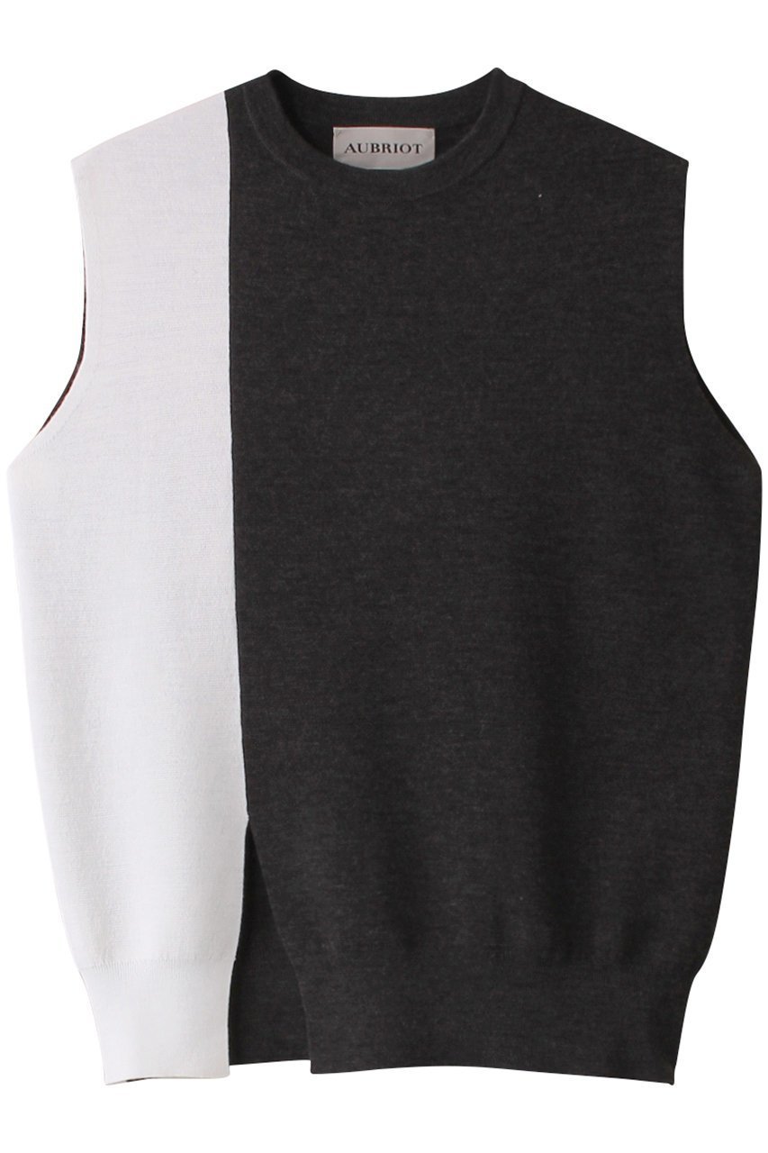 【オブリオ/AUBRIOT】のバイカラーニットベスト インテリア・キッズ・メンズ・レディースファッション・服の通販 founy(ファニー) 　ファッション　Fashion　レディースファッション　Fashion for Women　トップス・カットソー　Cut & Sew Tops　ニット　Knit Tops & Sweaters　ベスト&ジレ / 重ね着スタイル　Vests & Gilets　カジュアルプルオーバー・ニットトップス　Pullovers & Knit Tops / Casual Pullovers　スリット　Slit, Slit Detail　ブロック　Block, Solid Block Pattern　ベスト　Vest, Waistcoat　モダン　Modern, Contemporary　エレガント 上品　Elegant　チャコールグレー|ID: prp329100004116876 ipo3291000000036593287
