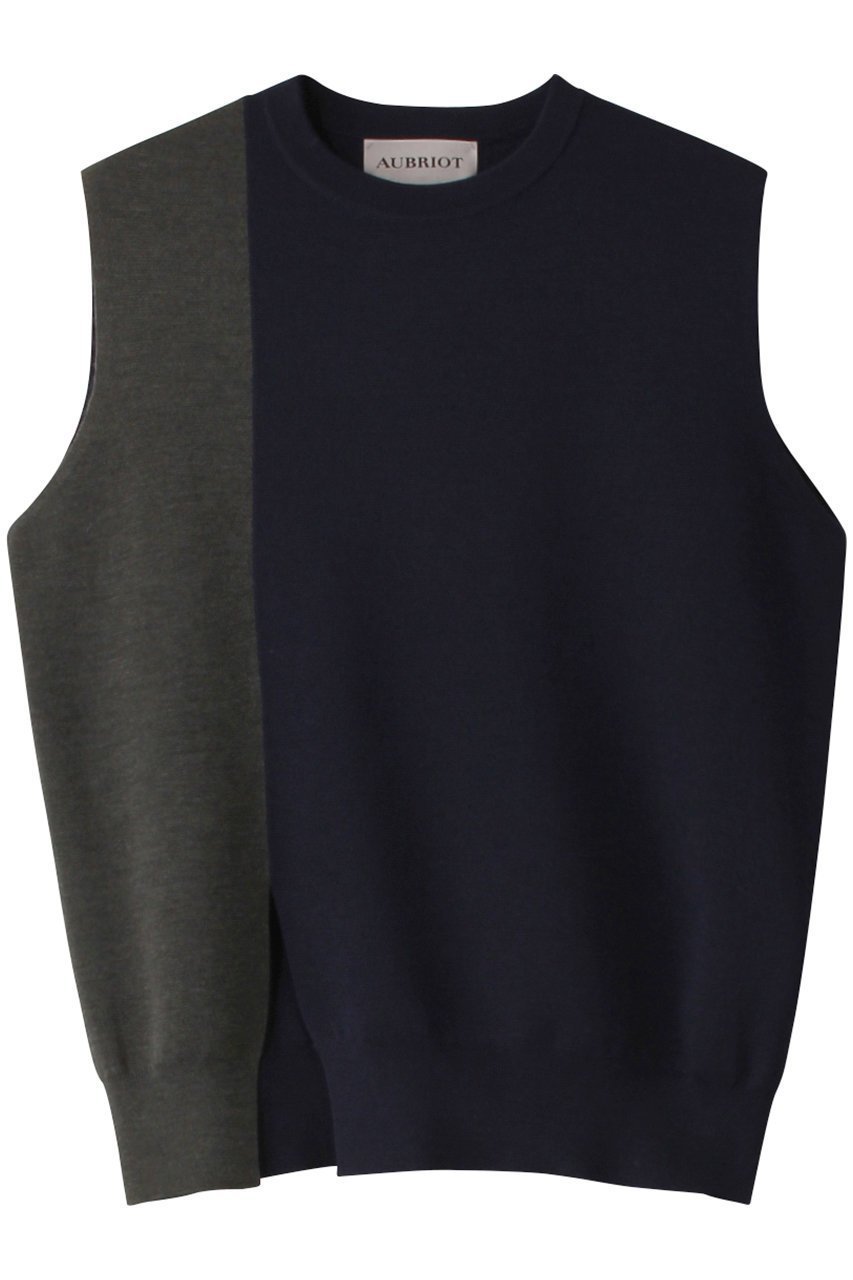 【オブリオ/AUBRIOT】のバイカラーニットベスト インテリア・キッズ・メンズ・レディースファッション・服の通販 founy(ファニー) 　ファッション　Fashion　レディースファッション　Fashion for Women　トップス・カットソー　Cut & Sew Tops　ニット　Knit Tops & Sweaters　ベスト&ジレ / 重ね着スタイル　Vests & Gilets　カジュアルプルオーバー・ニットトップス　Pullovers & Knit Tops / Casual Pullovers　スリット　Slit, Slit Detail　ブロック　Block, Solid Block Pattern　ベスト　Vest, Waistcoat　モダン　Modern, Contemporary　エレガント 上品　Elegant　ダークネイビー|ID: prp329100004116876 ipo3291000000036593288