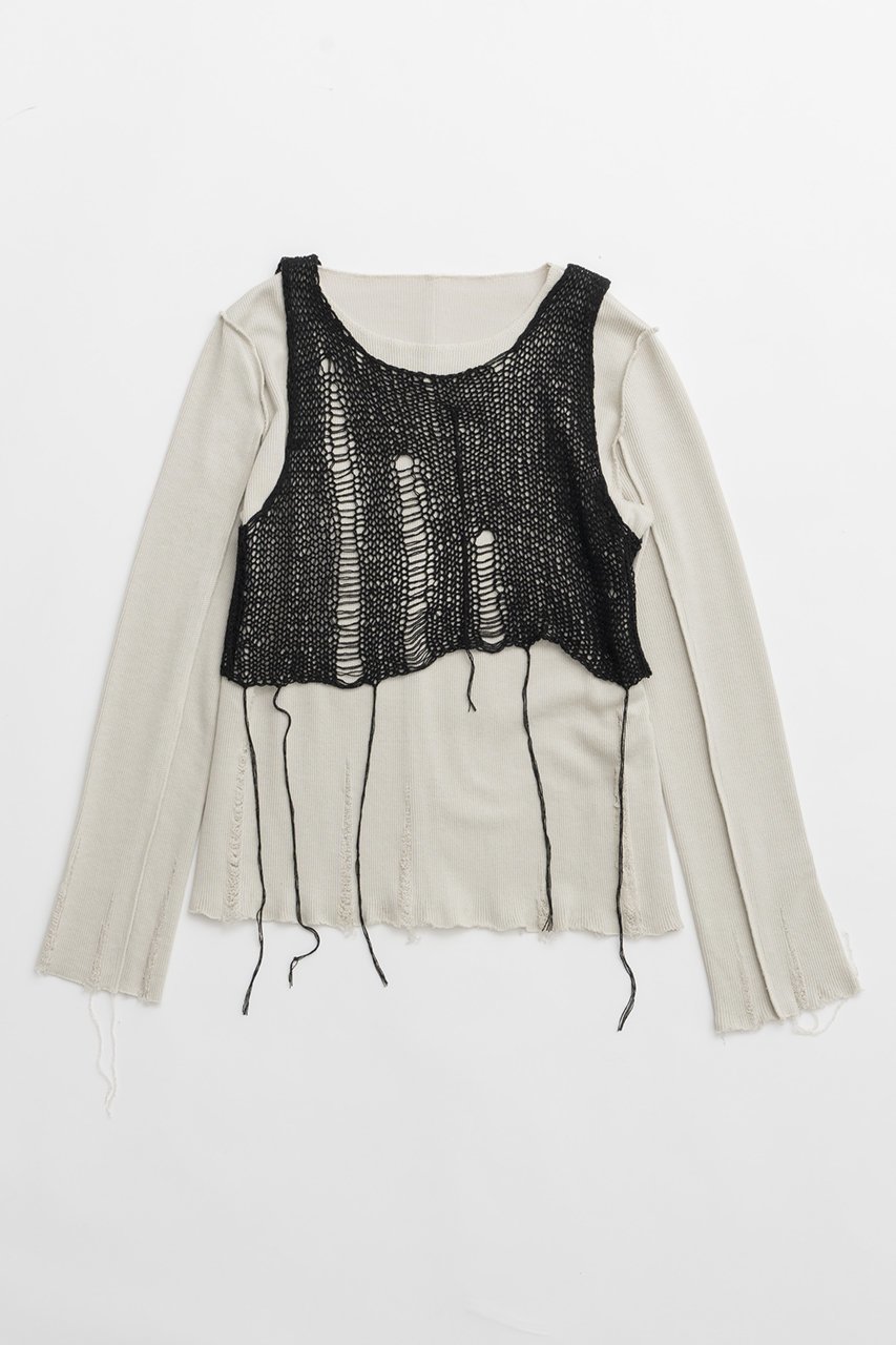 【プランク プロジェクト/PRANK PROJECT】のメッシュレイヤードトップ / Mesh Layered Top 人気、トレンドファッション・服の通販 founy(ファニー) 　ファッション　Fashion　レディースファッション　WOMEN　トップス・カットソー　Tops/Tshirt　シャツ/ブラウス　Shirts/Blouses　ロング / Tシャツ　T-Shirts　カットソー　Cut and Sewn　カットソー　Cut And Sew　スリーブ　Sleeve　ダメージ　Damage　メッシュ　Mesh　ロング　Long　再入荷　Restock/Back In Stock/Re Arrival　 other-1|ID: prp329100004116882 ipo3291000000028054094