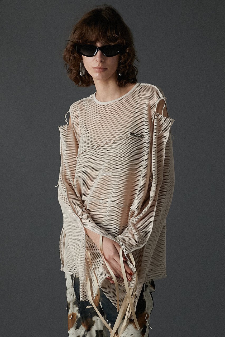 【プランク プロジェクト/PRANK PROJECT】のメッシュコールドショルダートップ / Mesh Cold Shoulder Top 人気、トレンドファッション・服の通販 founy(ファニー) 　ファッション　Fashion　レディースファッション　Fashion for Women　トップス・カットソー　Cut & Sew Tops　シャツ・ブラウス・オフィスカジュアル　Elegant Blouses & Button-Ups　ロングTシャツ・Tシャツ　Longline T-Shirts & Tees　カットソー・ベーシックTシャツ　Cut-and-Sewn Tops / Stretch Tees & Basics　カットソー　Cut and Sewn Top　スリーブ　Sleeve, Long Sleeve / Short Sleeve　メッシュ　Mesh, Net Fabric　ラッセル　Raschel, Raschel Lace　ロング　Long, Long-Length　other-7|ID: prp329100004116883 ipo3291000000032896184