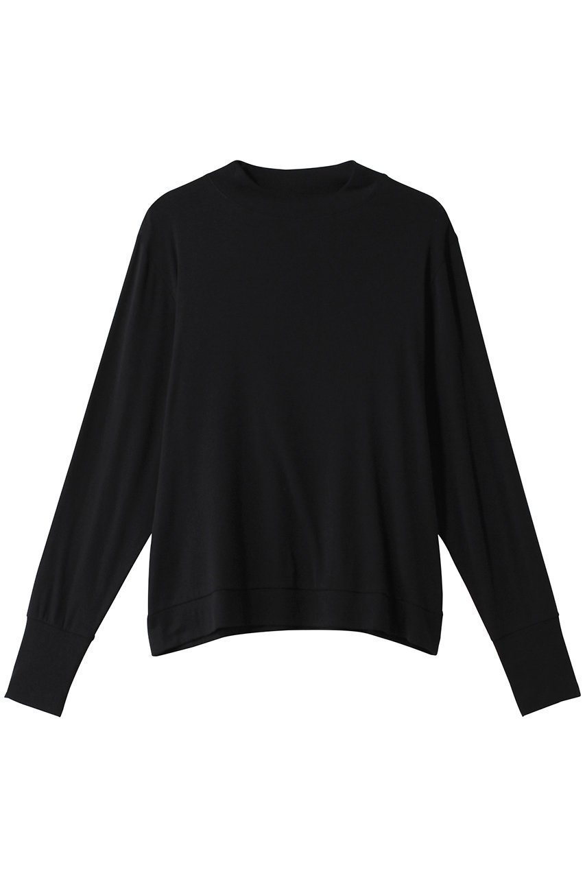 【スリー ドッツ/three dots】のスマイルストレッチジャージー モックネック インテリア・キッズ・メンズ・レディースファッション・服の通販 founy(ファニー) 　ファッション　Fashion　レディースファッション　Fashion for Women　トップス・カットソー　Cut & Sew Tops　シャツ・ブラウス・オフィスカジュアル　Elegant Blouses & Button-Ups　ロングTシャツ・Tシャツ　Longline T-Shirts & Tees　カットソー・ベーシックTシャツ　Cut-and-Sewn Tops / Stretch Tees & Basics　スリーブ　Sleeve, Long Sleeve / Short Sleeve　モックネック　Mock Neck, Short Turtleneck　ロング　Long, Long-Length　ブラック|ID: prp329100004116987 ipo3291000000032914970