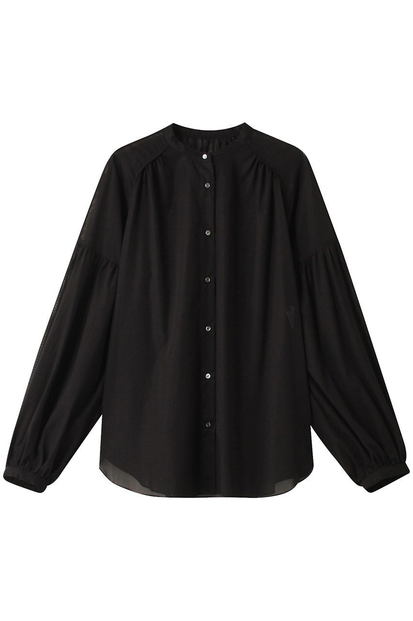 【デザイン ワークス/DESIGN WORKS】のコットンボイルギャザースリーブシャツ インテリア・キッズ・メンズ・レディースファッション・服の通販 founy(ファニー) 　ファッション　Fashion　レディースファッション　Fashion for Women　トップス・カットソー　Cut & Sew Tops　シャツ・ブラウス・オフィスカジュアル　Elegant Blouses & Button-Ups　ギャザー　Gathered, Ruffled　スリーブ　Sleeve, Long Sleeve / Short Sleeve　デニム　Denim, Jeans Material　パーティ　Party, Party Style　ロング　Long, Long-Length　エレガント 上品　Elegant　ブラック|ID: prp329100004120757 ipo3291000000035690524