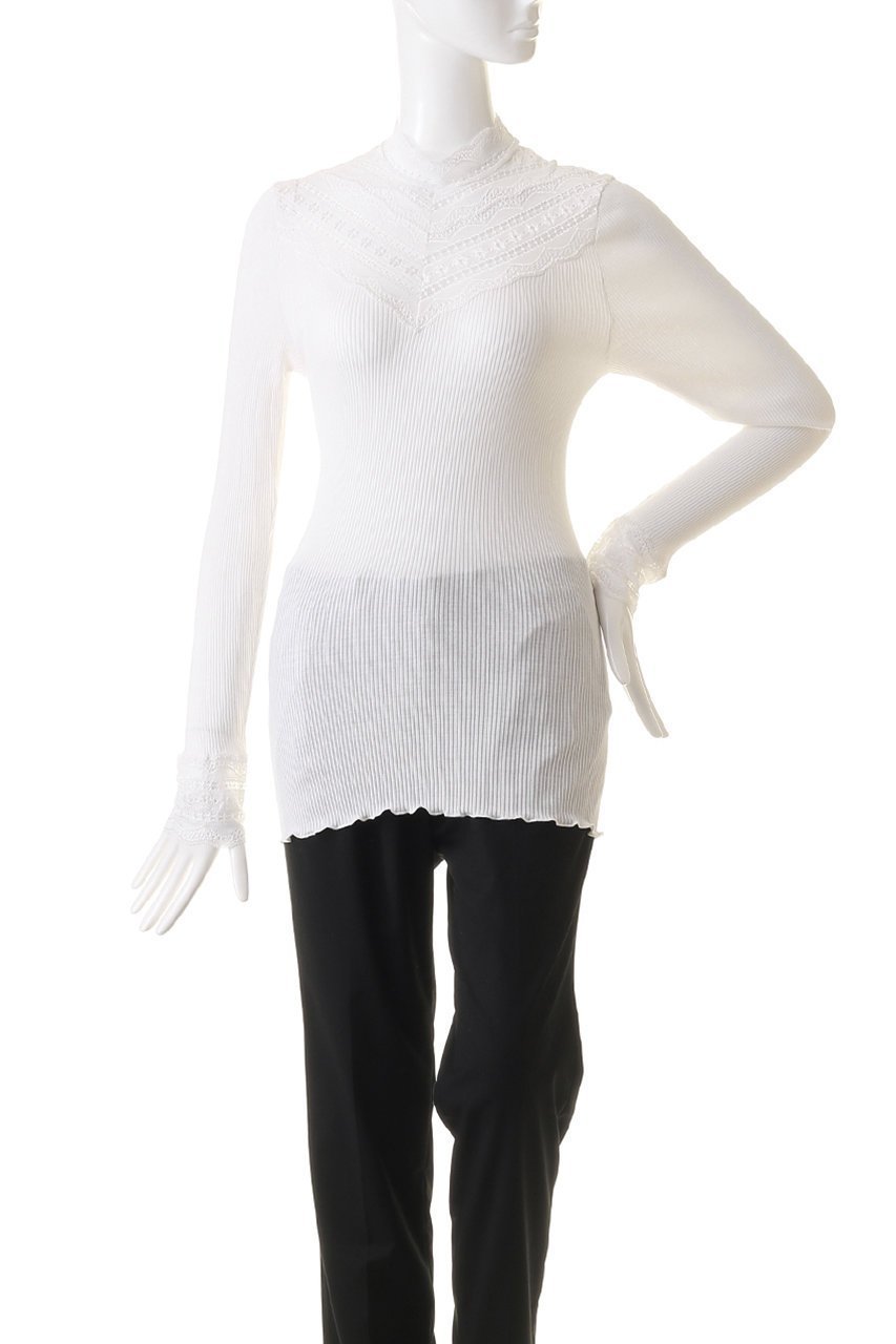 【ロサムンド/ROSEMUNDE】のレースモックネックトップス ロングスリーブ シルクコットン 人気、トレンドファッション・服の通販 founy(ファニー) 　ファッション　Fashion　レディースファッション　Fashion for Women　トップス・カットソー　Cut & Sew Tops　シャツ・ブラウス・オフィスカジュアル　Elegant Blouses & Button-Ups　ロングTシャツ・Tシャツ　Longline T-Shirts & Tees　カットソー・ベーシックTシャツ　Cut-and-Sewn Tops / Stretch Tees & Basics　シルク　Silk, 100% Silk　スリーブ　Sleeve, Long Sleeve / Short Sleeve　フィット　Fit, Slim Fit　フェミニン　Feminine, Girly　ホールガーメント　WholeGarment, Seamless Knit　ラグジュアリー　Luxury, Elegant　レース　Lace, Lace Fabric　ロング　Long, Long-Length　冬　Winter / This Winter　夏　Summer　other-2|ID: prp329100004121834 ipo3291000000036066411