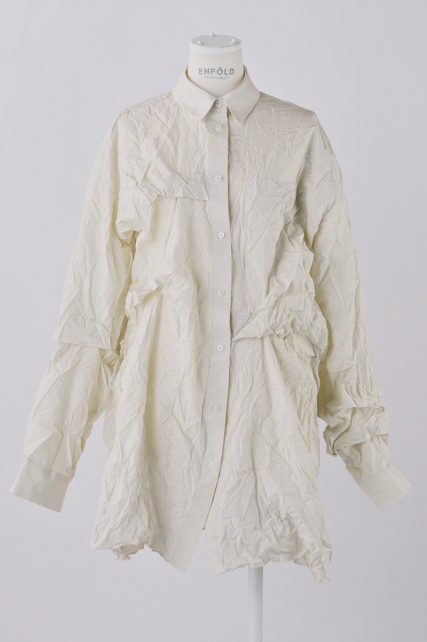 【エンフォルド/ENFOLD】のパステルストライプ Wrinkle タックSH/シャツ 人気、トレンドファッション・服の通販 founy(ファニー) 　ファッション　Fashion　レディースファッション　Fashion for Women　トップス・カットソー　Cut & Sew Tops　シャツ・ブラウス・オフィスカジュアル　Elegant Blouses & Button-Ups　アシンメトリー　Asymmetrical Style　ストライプ　Stripe, Striped Pattern　スリーブ　Sleeve, Long Sleeve / Short Sleeve　パステル　Pastel, Soft Color　ランダム　Random, Irregular　ロング　Long, Long-Length　旅行　Travel　 other-1|ID: prp329100004123363 ipo3291000000032889683