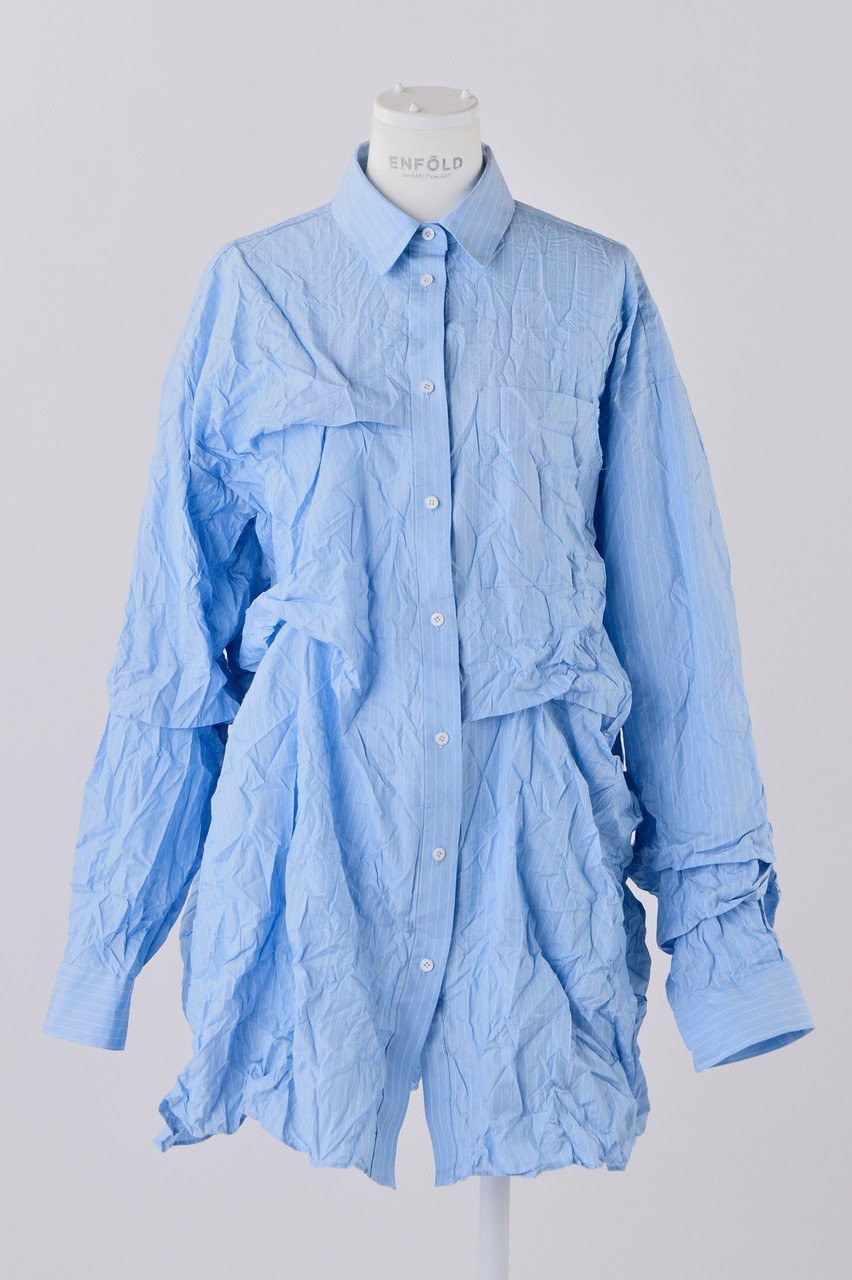 【エンフォルド/ENFOLD】のパステルストライプ Wrinkle タックSH/シャツ インテリア・キッズ・メンズ・レディースファッション・服の通販 founy(ファニー) 　ファッション　Fashion　レディースファッション　Fashion for Women　トップス・カットソー　Cut & Sew Tops　シャツ・ブラウス・オフィスカジュアル　Elegant Blouses & Button-Ups　アシンメトリー　Asymmetrical Style　ストライプ　Stripe, Striped Pattern　スリーブ　Sleeve, Long Sleeve / Short Sleeve　パステル　Pastel, Soft Color　ランダム　Random, Irregular　ロング　Long, Long-Length　旅行　Travel　ライトブルー|ID: prp329100004123363 ipo3291000000036059722
