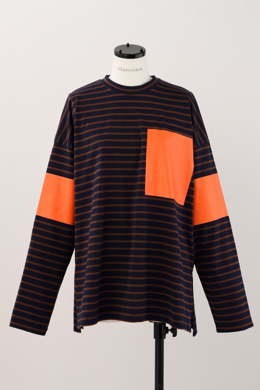 【ナゴンスタンス/nagonstans】のCO Border Over ColorロンT インテリア・キッズ・メンズ・レディースファッション・服の通販 founy(ファニー) 　ファッション　Fashion　レディースファッション　Fashion for Women　トップス・カットソー　Cut & Sew Tops　シャツ・ブラウス・オフィスカジュアル　Elegant Blouses & Button-Ups　ロングTシャツ・Tシャツ　Longline T-Shirts & Tees　カットソー・ベーシックTシャツ　Cut-and-Sewn Tops / Stretch Tees & Basics　スリーブ　Sleeve, Long Sleeve / Short Sleeve　プリント　Print, Printed Pattern　ボーダー　Border, Stripe　ポケット　Pocket, Pocket Detail　ラバー　Rubber, Rubber Sole　ロング　Long, Long-Length　Brick|ID: prp329100004123382 ipo3291000000032899020