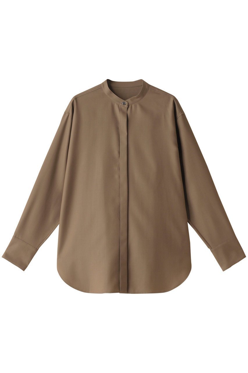 【エステータ/esteta】のウールツイルバンドカラーシャツ インテリア・キッズ・メンズ・レディースファッション・服の通販 founy(ファニー) 　ファッション　Fashion　レディースファッション　Fashion for Women　トップス・カットソー　Cut & Sew Tops　シャツ・ブラウス・オフィスカジュアル　Elegant Blouses & Button-Ups　スリーブ　Sleeve, Long Sleeve / Short Sleeve　ベーシック　Basic, Essential　ロング　Long, Long-Length　エレガント 上品　Elegant　トップベージュ|ID: prp329100004126663 ipo3291000000032901551