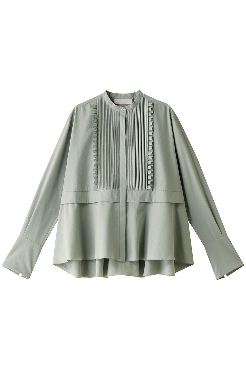 【マリリンムーン/MARILYN MOON】のタックフリルフレアワッシャーシャツ インテリア・キッズ・メンズ・レディースファッション・服の通販 founy(ファニー) ファッション Fashion レディースファッション Fashion for Women トップス・カットソー Cut & Sew Tops シャツ・ブラウス・オフィスカジュアル Elegant Blouses & Button-Ups スリーブ Sleeve, Long Sleeve / Short Sleeve バランス Balance, Style Balance フレア Flare, Flared ロング Long, Long-Length ワッシャー Washer, Crinkled Finish 人気 Popular, Best Seller セージグリーン|ID: prp329100004131635 ipo3291000000032885297