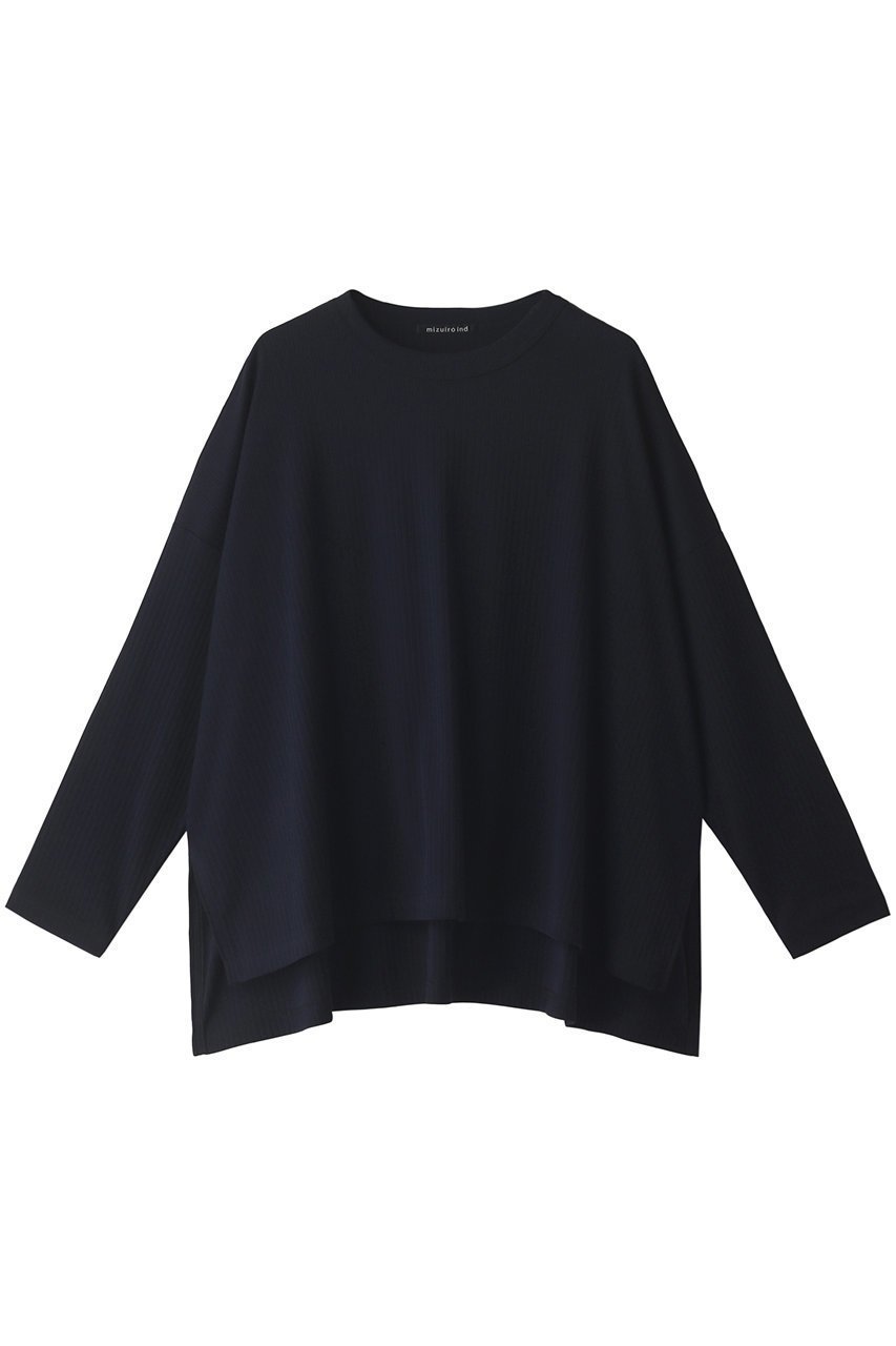 【ミズイロ インド/mizuiro ind】のcrew neck wide T Tシャツ インテリア・キッズ・メンズ・レディースファッション・服の通販 founy(ファニー) 　ファッション　Fashion　レディースファッション　Fashion for Women　トップス・カットソー　Cut & Sew Tops　シャツ・ブラウス・オフィスカジュアル　Elegant Blouses & Button-Ups　ロングTシャツ・Tシャツ　Longline T-Shirts & Tees　カットソー・ベーシックTシャツ　Cut-and-Sewn Tops / Stretch Tees & Basics　シンプル　Simple, Minimal　ストライプ　Stripe, Striped Pattern　スリット　Slit, Slit Detail　スリーブ　Sleeve, Long Sleeve / Short Sleeve　ロング　Long, Long-Length　長袖　Long Sleeve, Full Sleeve　navy|ID: prp329100004131704 ipo3291000000032847448