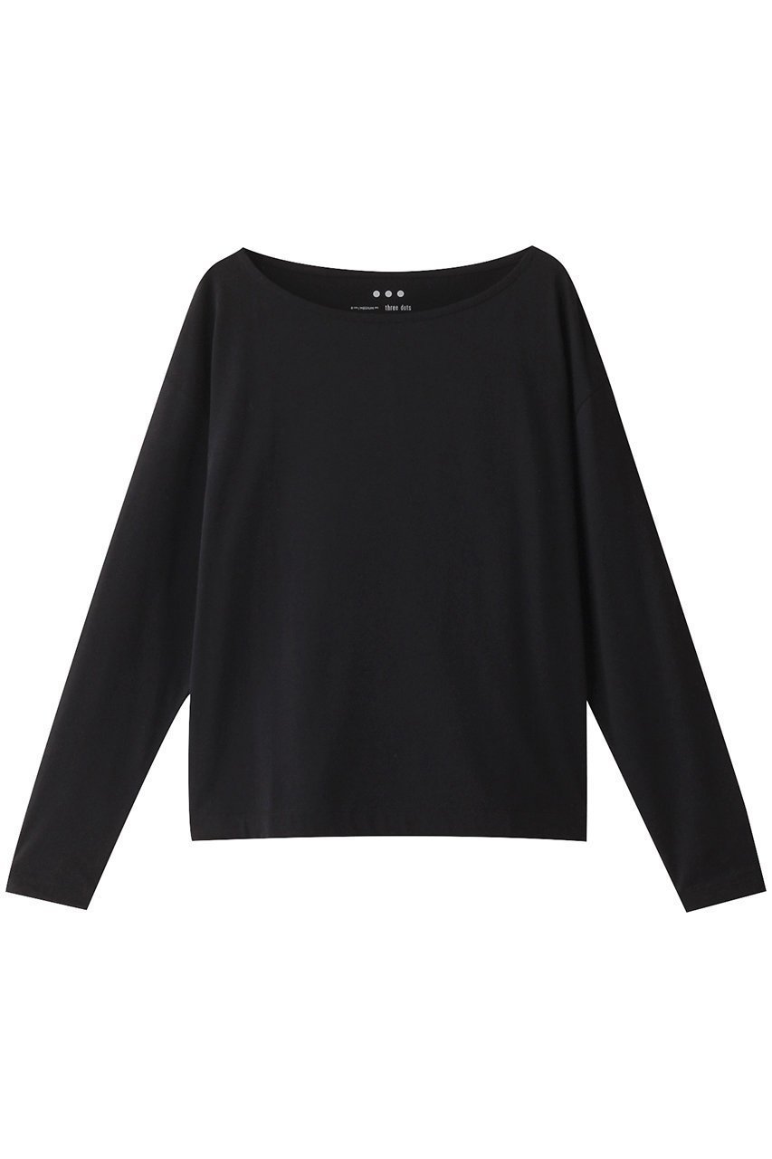 【スリー ドッツ/three dots】のサンデッドジャージー ボートネックロングTシャツ インテリア・キッズ・メンズ・レディースファッション・服の通販 founy(ファニー) 　ファッション　Fashion　レディースファッション　Fashion for Women　トップス・カットソー　Cut & Sew Tops　シャツ・ブラウス・オフィスカジュアル　Elegant Blouses & Button-Ups　ロングTシャツ・Tシャツ　Longline T-Shirts & Tees　カットソー・ベーシックTシャツ　Cut-and-Sewn Tops / Stretch Tees & Basics　インド　Indian Textile　シンプル　Simple, Minimal　スリーブ　Sleeve, Long Sleeve / Short Sleeve　ロング　Long, Long-Length　ブラック|ID: prp329100004131887 ipo3291000000032892688