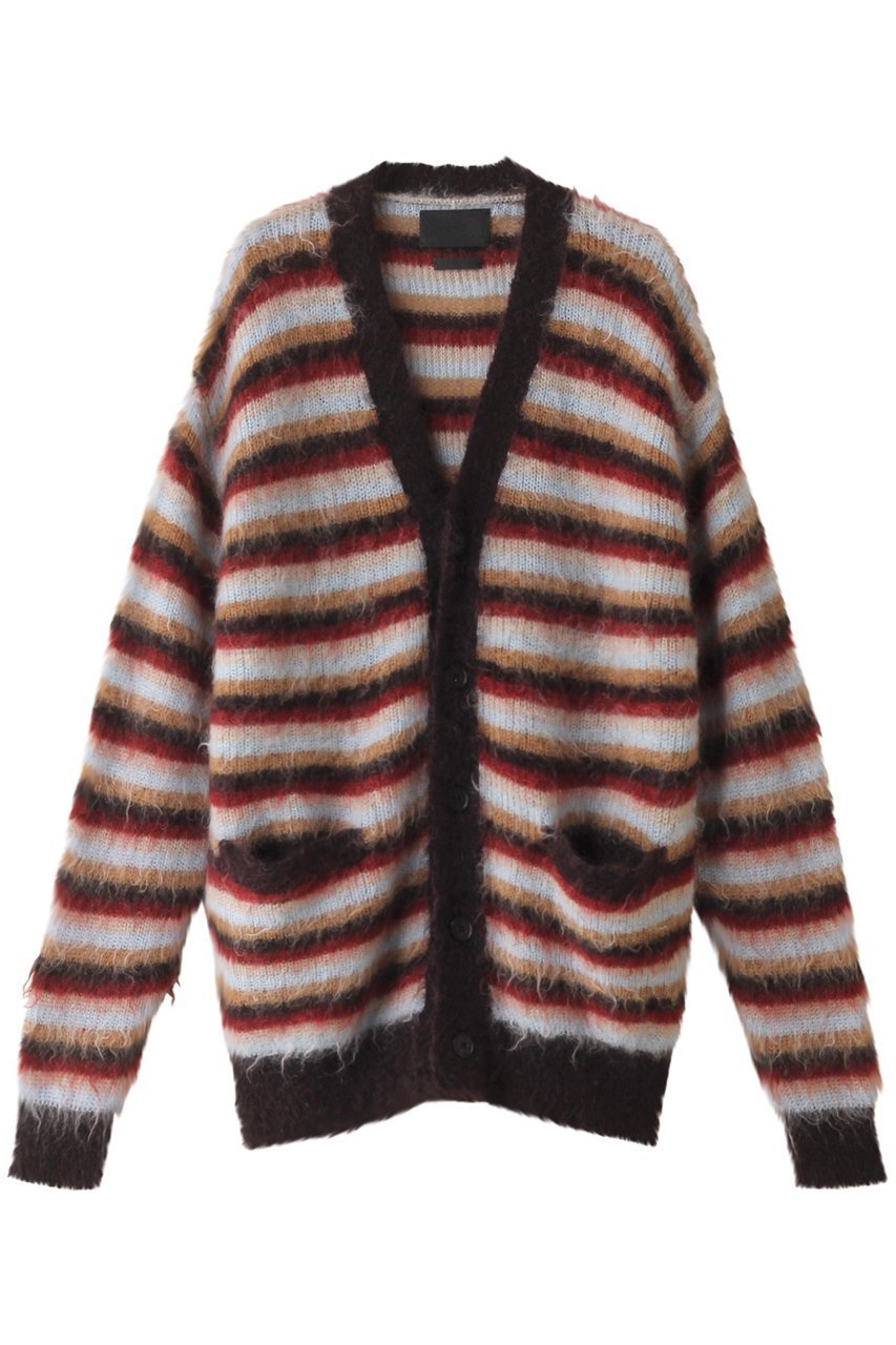 【ヨーク/YOKE】の【UNISEX】モヘアボーダーカーディガン インテリア・キッズ・メンズ・レディースファッション・服の通販 founy(ファニー) 　ファッション　Fashion　レディースファッション　Fashion for Women　トップス・カットソー　Cut & Sew Tops　ニット　Knit Tops & Sweaters　カーディガン・羽織り　Layered Style Cardigans　ユニセックス　Unisex, Genderless　なめらか　Smooth, Silky Texture　カーディガン　Cardigan, Knitwear　ボーダー　Border, Stripe　定番　Standard, Basic Item　A/W・秋冬　Autumn/Winter　ブラウン×レッド|ID: prp329100004134158 ipo3291000000035962432