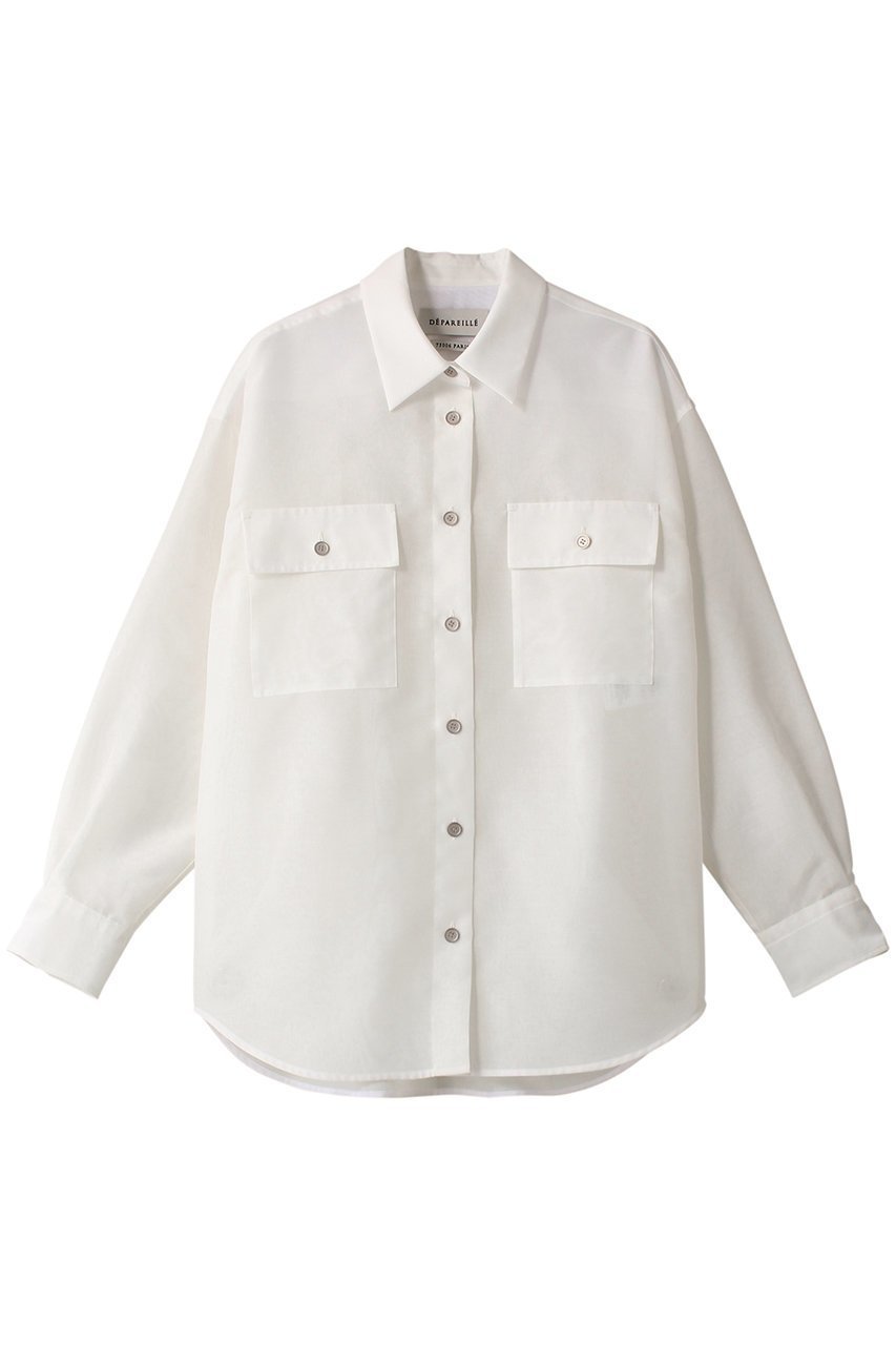 【デパリエ/DEPAREILLE】のオーガンジーシャツ インテリア・キッズ・メンズ・レディースファッション・服の通販 founy(ファニー) 　ファッション　Fashion　レディースファッション　Fashion for Women　トップス・カットソー　Cut & Sew Tops　シャツ・ブラウス・オフィスカジュアル　Elegant Blouses & Button-Ups　オーガンジー　Organza Fabric　シンプル　Simple, Minimal　スリーブ　Sleeve, Long Sleeve / Short Sleeve　ボトム　Bottoms, Lower Wear　ポケット　Pocket, Pocket Detail　ロング　Long, Long-Length　エレガント 上品　Elegant　オフホワイト|ID: prp329100004134225 ipo3291000000032900159
