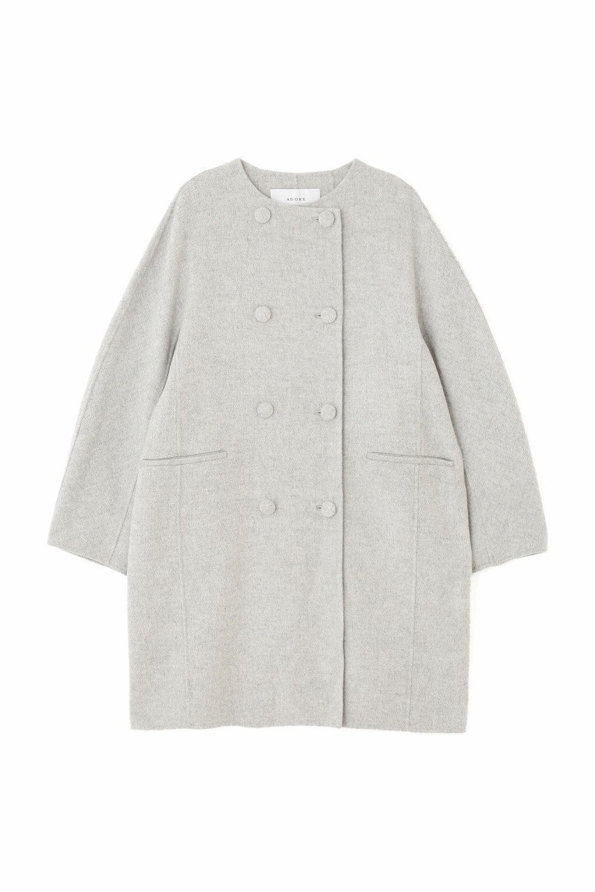 【アドーア/ADORE】のピュアカシミヤノーカラーコート インテリア・キッズ・メンズ・レディースファッション・服の通販 founy(ファニー) 　ファッション　Fashion　レディースファッション　Fashion for Women　アウター　Coat / Outerwear Collection　コート・ロングコート・ピーコート　Long Coats, Peacoats & More　ダブル　Double, Double-Breasted　パターン　Pattern, Design Print　ロング　Long, Long-Length　グレー|ID: prp329100004135661 ipo3291000000036750092