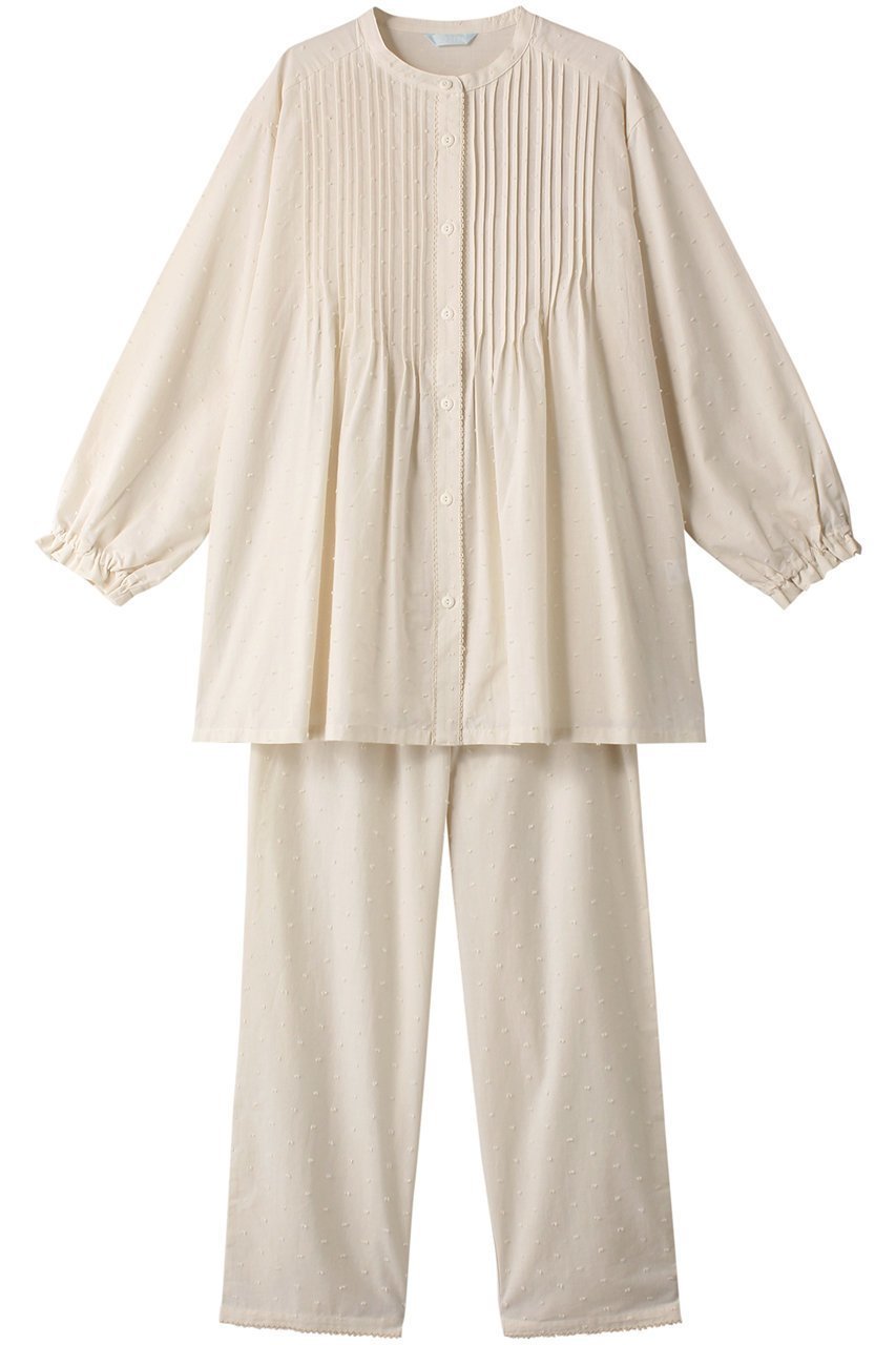 【キッドブルー/KID BLUE】のオーガニックドビードットパジャマ 人気、トレンドファッション・服の通販 founy(ファニー) 　ファッション　Fashion　レディースファッション　Fashion for Women　トップス・カットソー　Cut & Sew Tops　ドット　Polka Dot, Dot Pattern　パジャマ　Pajamas, Sleepwear　フェミニン　Feminine, Girly　フリル　Frill, Ruffle　プリント　Print, Printed Pattern　プリーツ　Pleats, Pleated　リラックス　Relax, Relaxed Fit　再入荷　Restock / Back in Stock　 other-1|ID: prp329100004137277 ipo3291000000035125786
