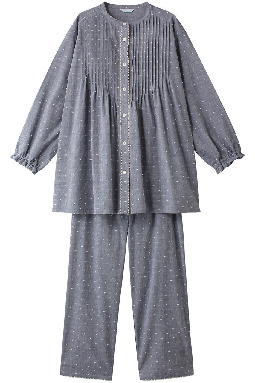 【キッドブルー/KID BLUE】のオーガニックドビードットパジャマ インテリア・キッズ・メンズ・レディースファッション・服の通販 founy(ファニー) 　ファッション　Fashion　レディースファッション　Fashion for Women　トップス・カットソー　Cut & Sew Tops　ドット　Polka Dot, Dot Pattern　パジャマ　Pajamas, Sleepwear　フェミニン　Feminine, Girly　フリル　Frill, Ruffle　プリント　Print, Printed Pattern　プリーツ　Pleats, Pleated　リラックス　Relax, Relaxed Fit　再入荷　Restock / Back in Stock　ネイビー|ID: prp329100004137277 ipo3291000000035125788